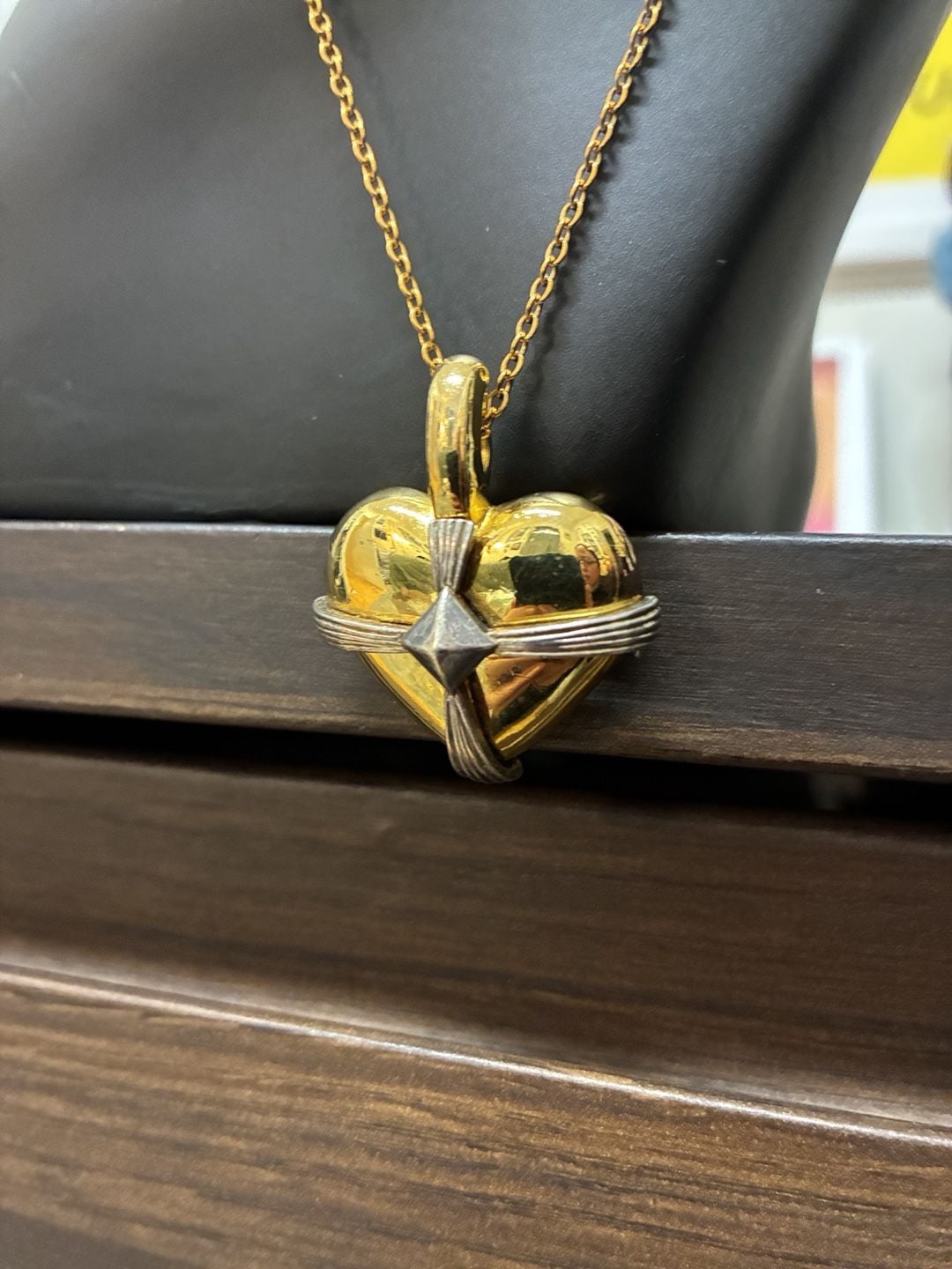 C. Stein Heart Pendant/Brooch Upcycled Stainless Steel Necklace Gold Tone 4