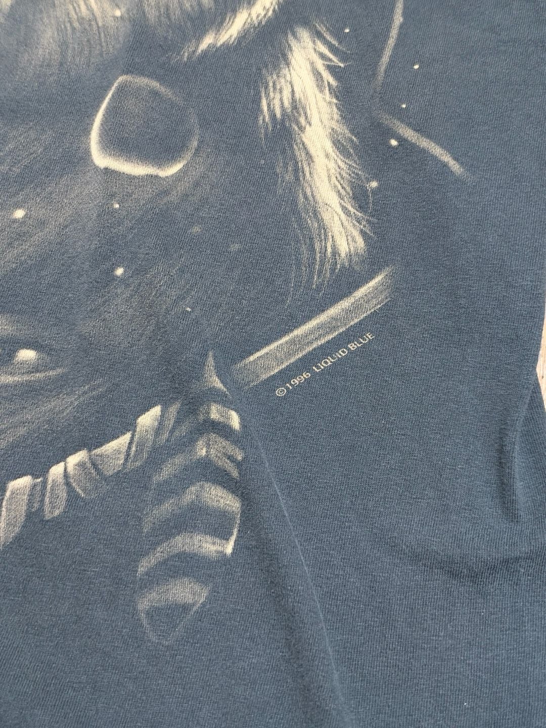 Liquid Blue Vintage Native American Wolf T-Shirt Dark Blue Graphic 1996 AOP XL 3