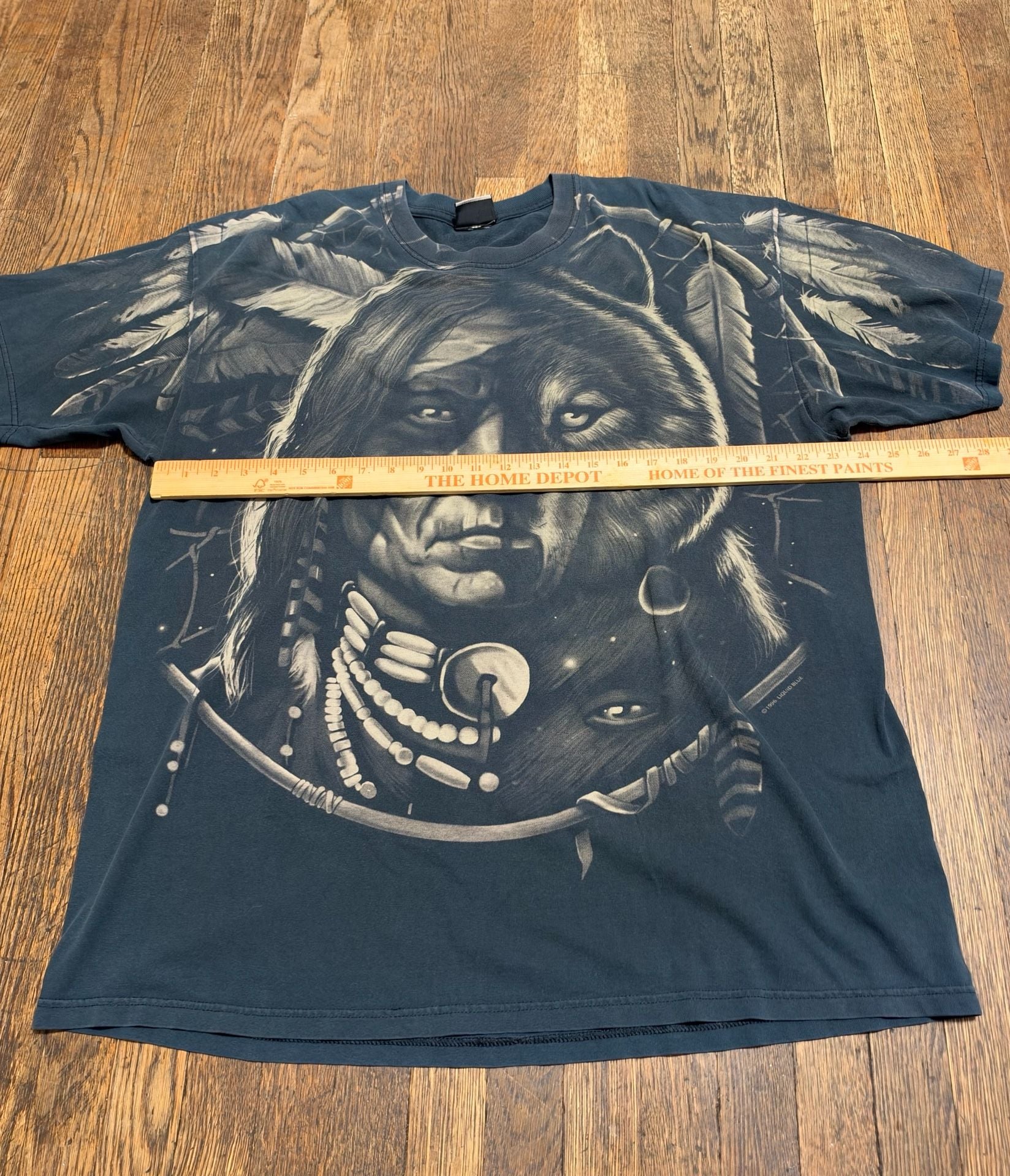Liquid Blue Vintage Native American Wolf T-Shirt Dark Blue Graphic 1996 AOP XL 5