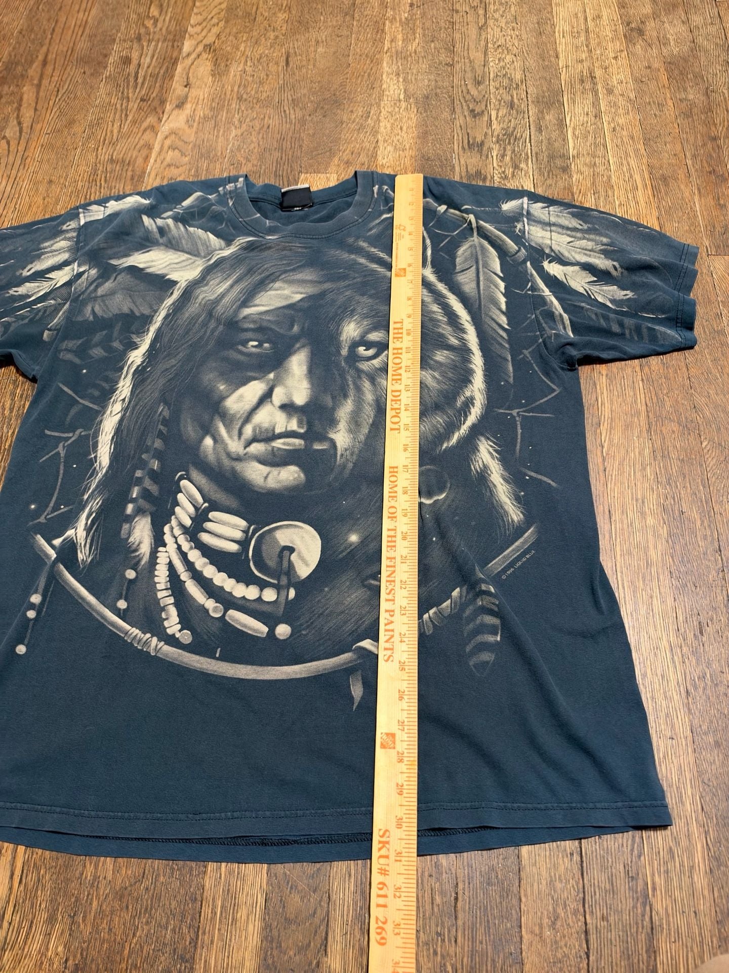 Liquid Blue Vintage Native American Wolf T-Shirt Dark Blue Graphic 1996 AOP XL 6