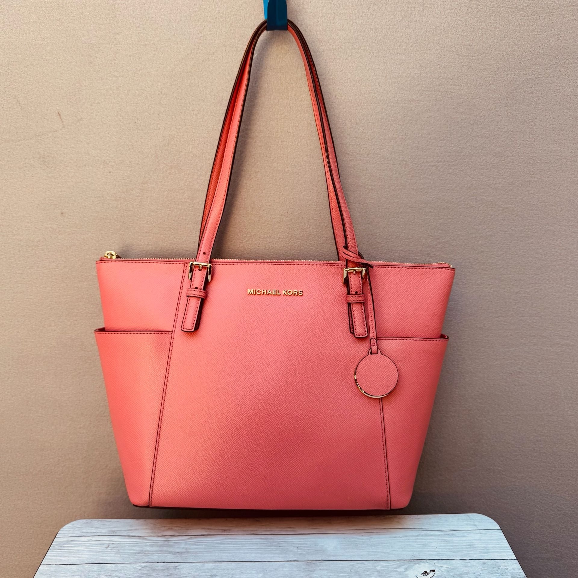 Michael Kors Saffiano Leather Coral Pink Tote Bag 2