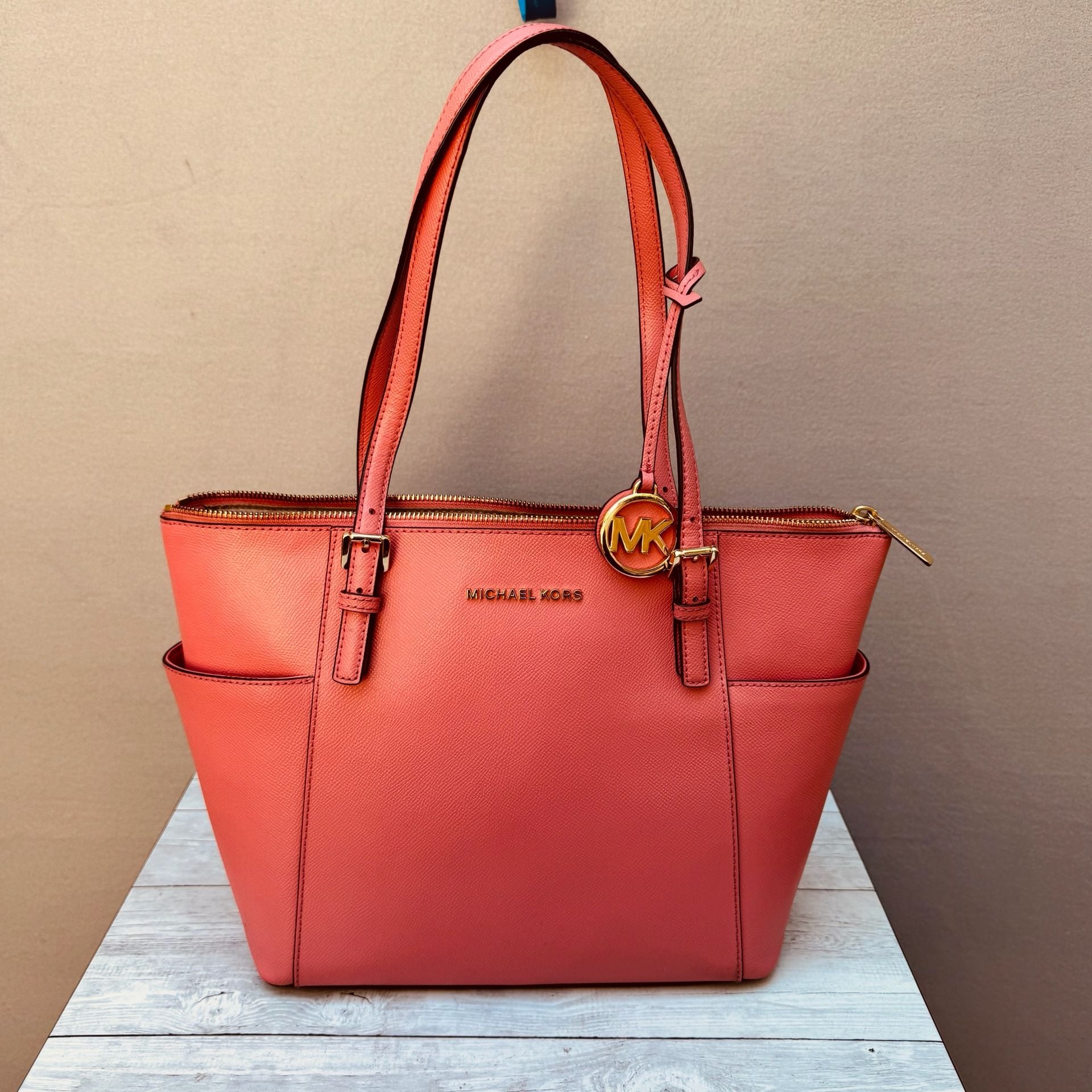 Michael Kors Saffiano Leather Coral Pink Tote Bag 4