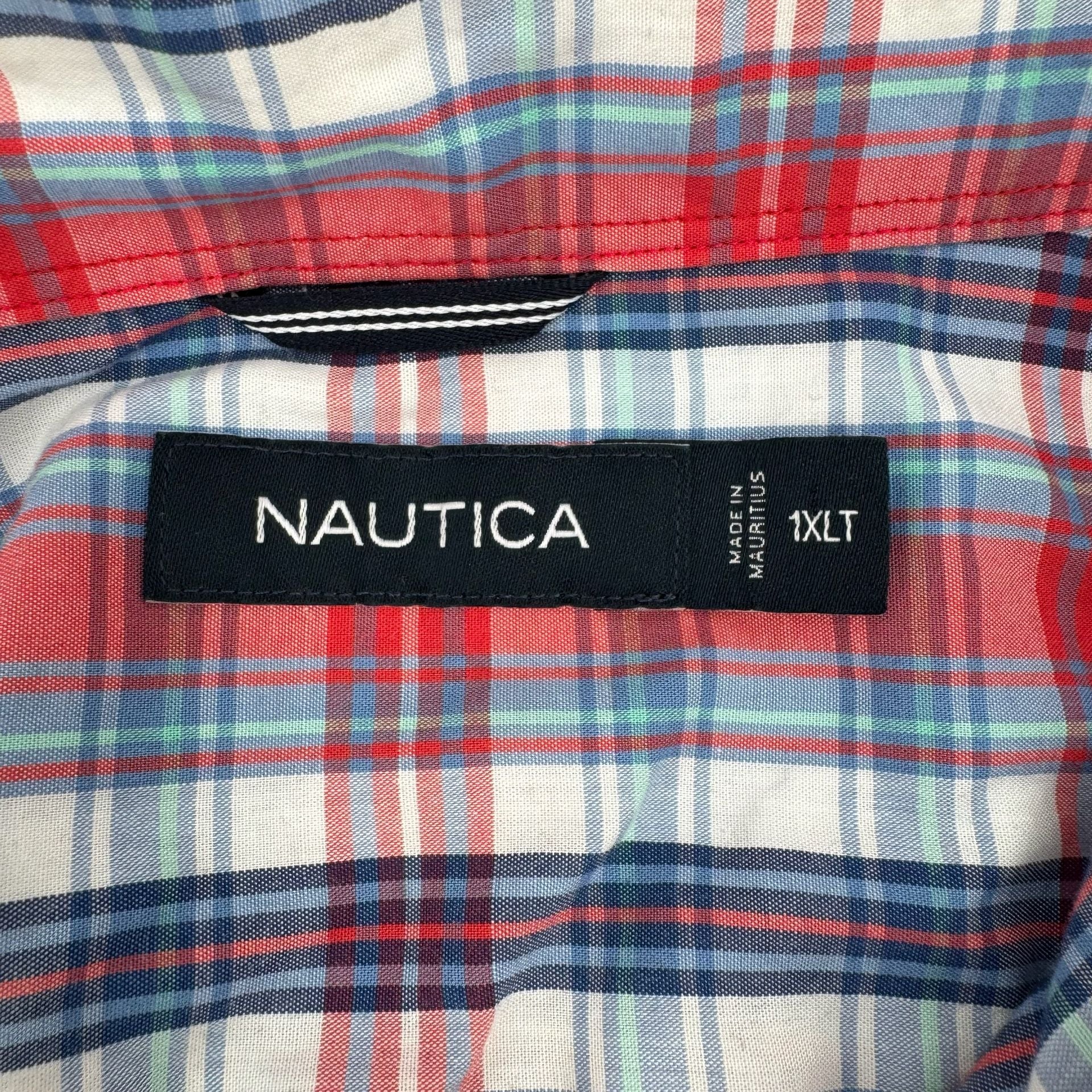 Nautica Plaid Long Sleeve Button Down Shirt Size 1XLT Red Blue White 3