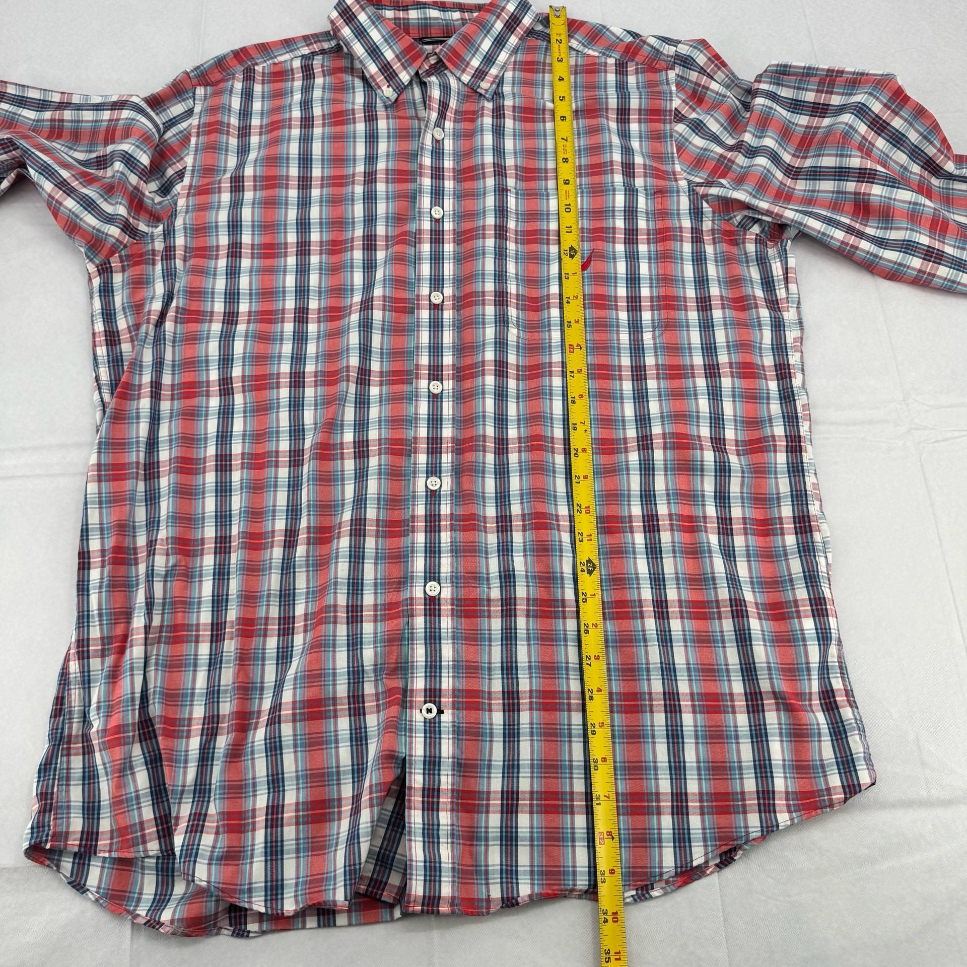 Nautica Plaid Long Sleeve Button Down Shirt Size 1XLT Red Blue White 5