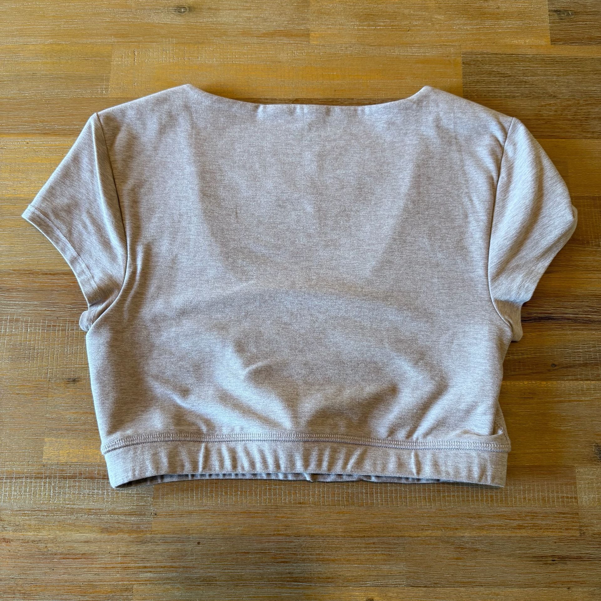 Beyond Yoga Spacedye Move It Cropped Tee Shirt Sports Bra Heather Oatmeal Small 3