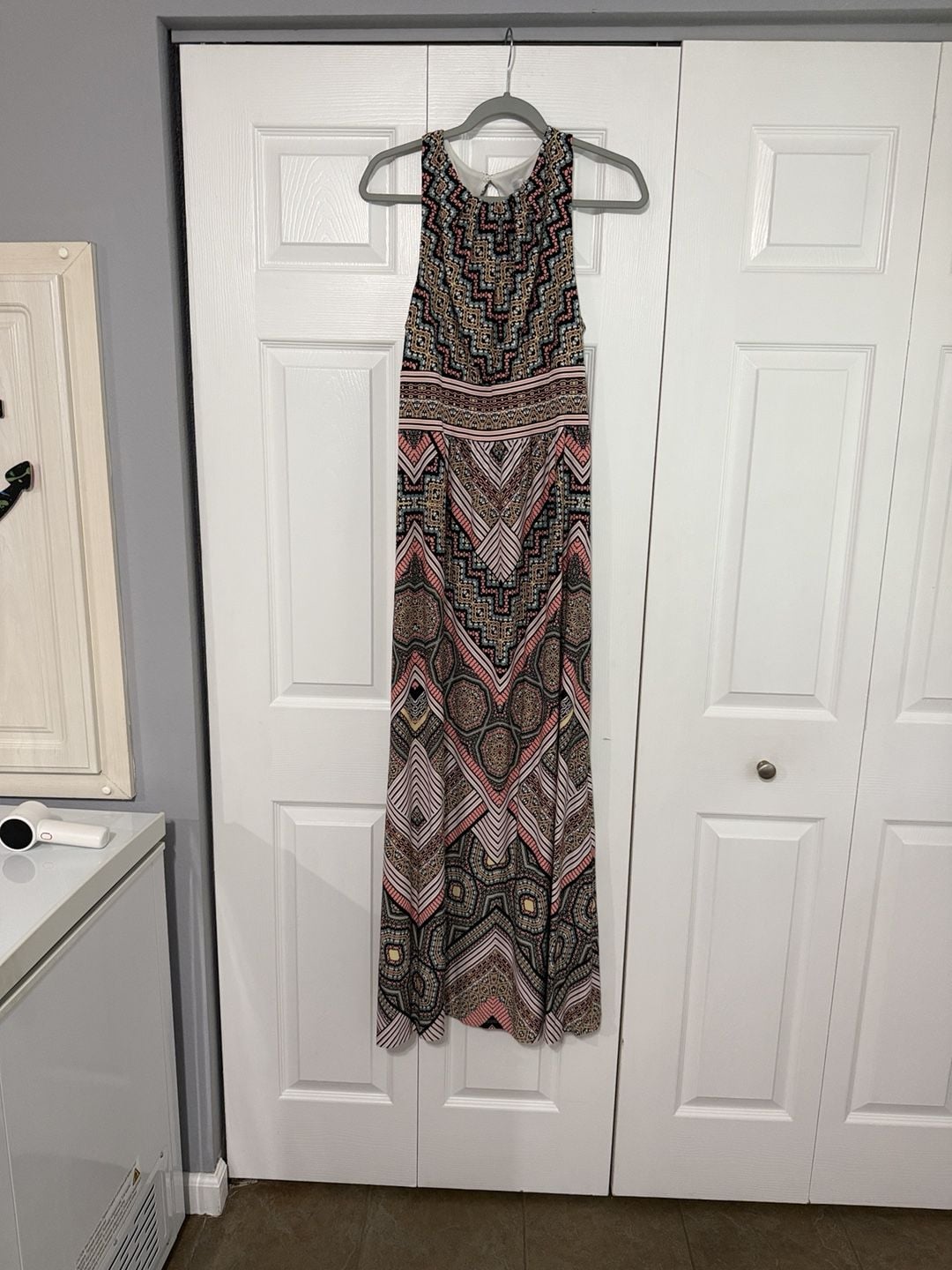 London Times Maxi Dress Size 10 Halter Geometric Print 2