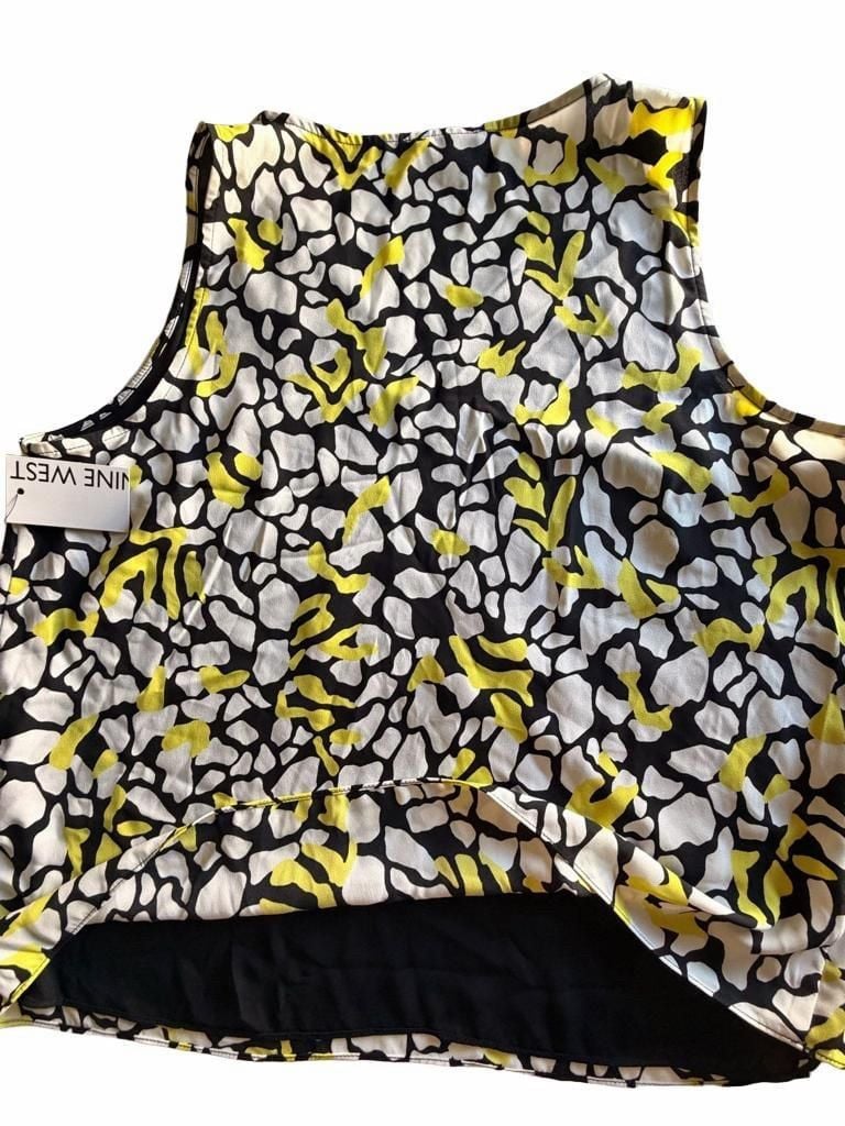 Nine West Blouse Size XL Black White Yellow Print 5