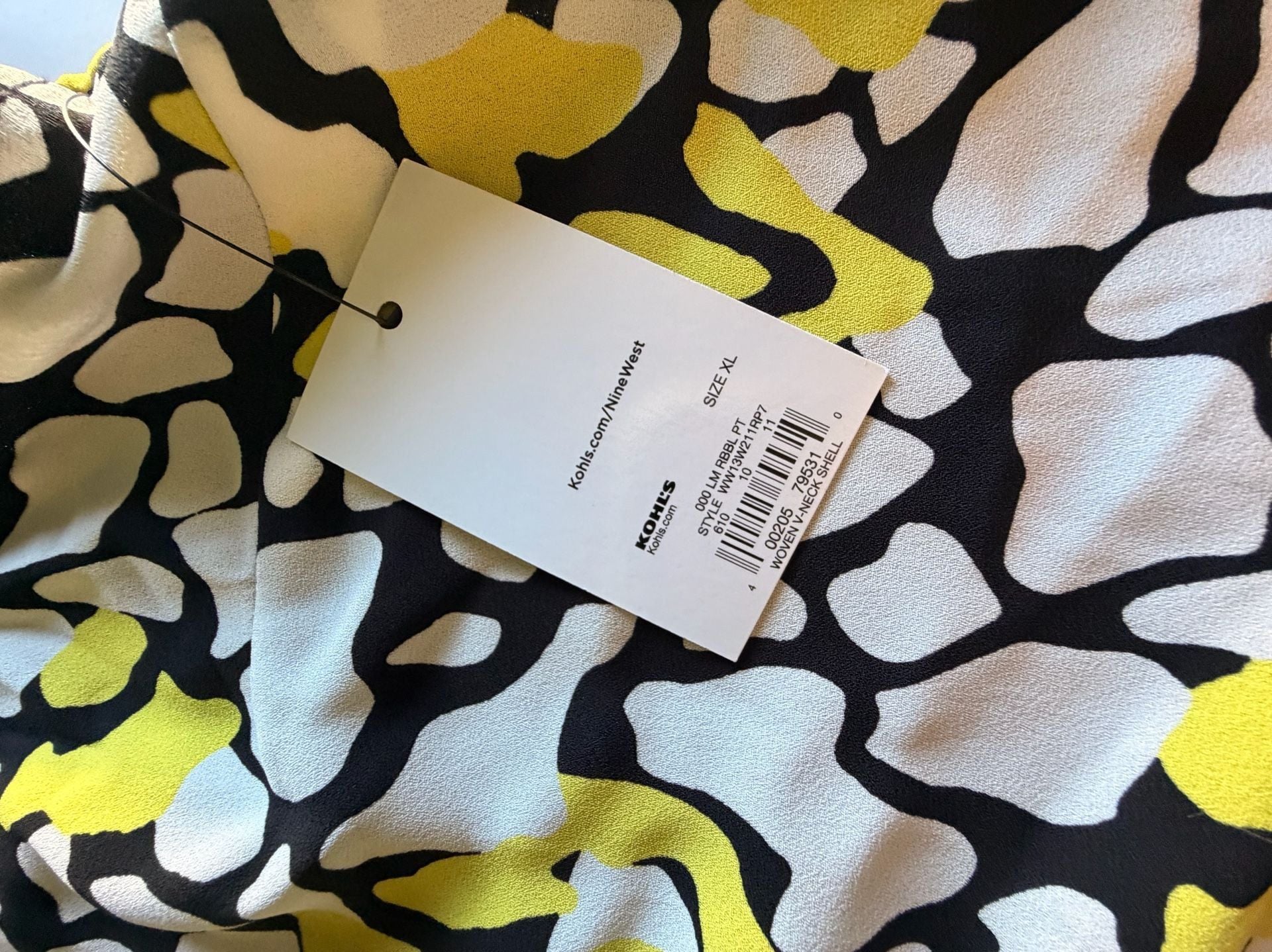 Nine West Blouse Size XL Black White Yellow Print 4