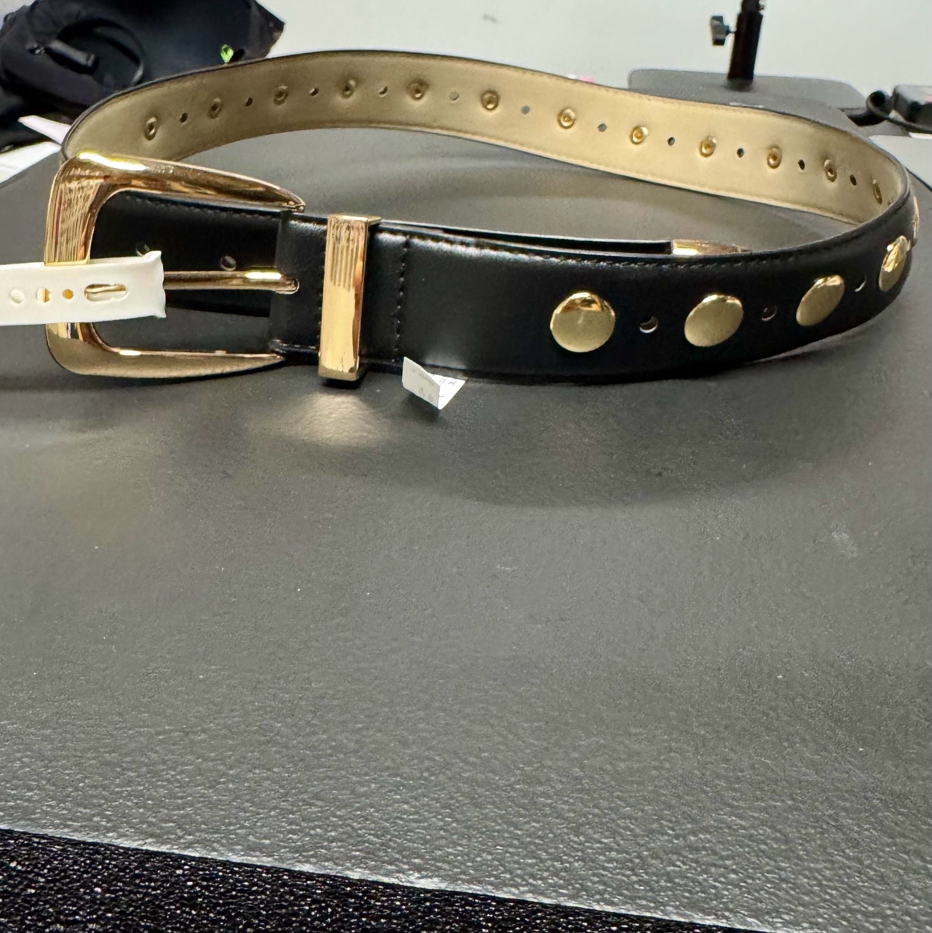 WU93 XS A New Day Black Faux Leather Gold Studded Belt NWT 2
