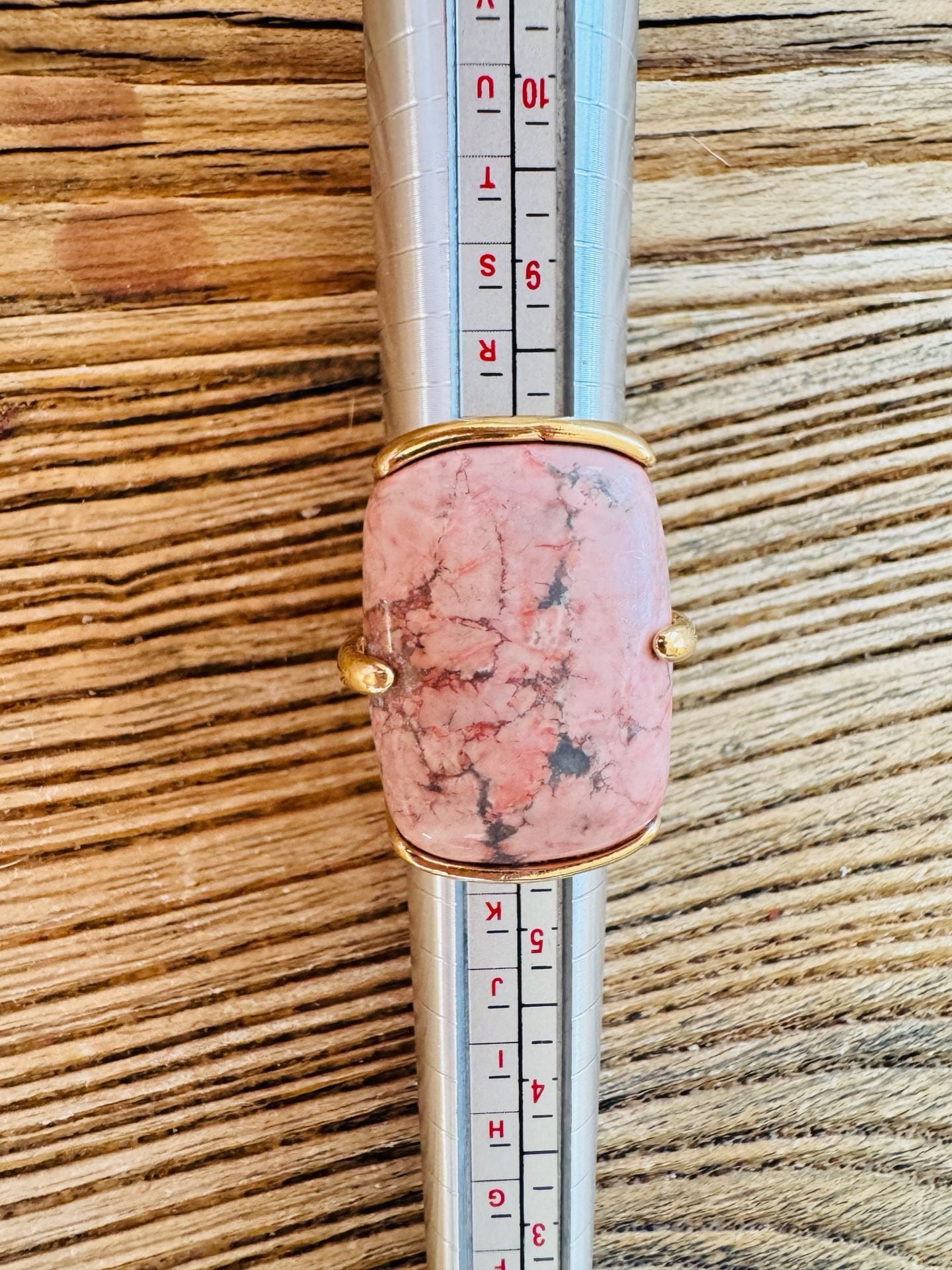Pink Rhodonite Gold Tone Statement Ring Size 7 3