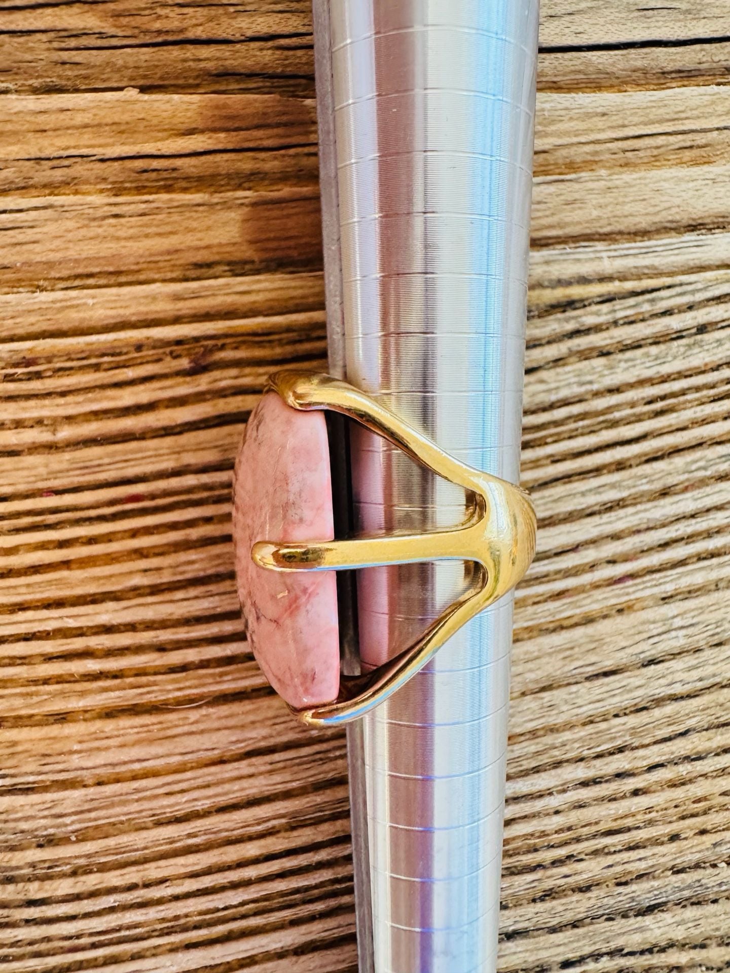Pink Rhodonite Gold Tone Statement Ring Size 7 4
