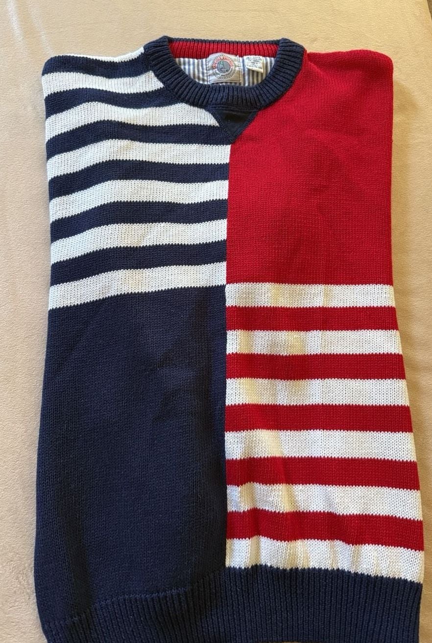 Cape Isle Knitters Sweater Size XL Mens Red White Blue Striped Colorblock 2