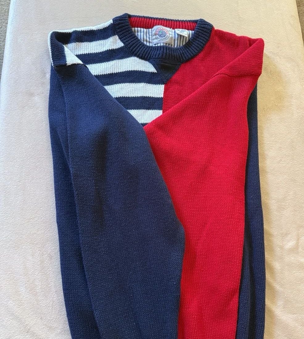 Cape Isle Knitters Sweater Size XL Mens Red White Blue Striped Colorblock 4