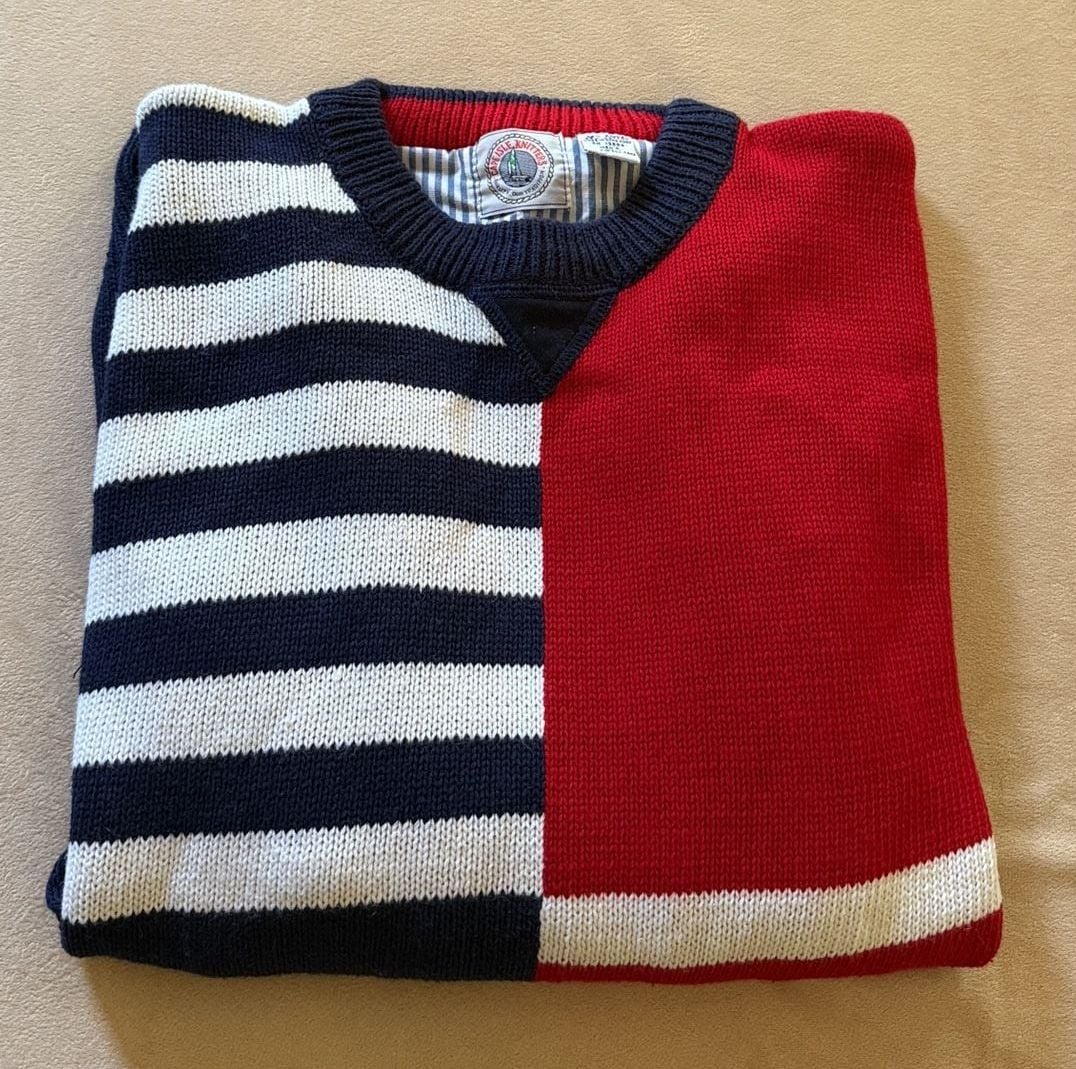 Cape Isle Knitters Sweater Size XL Mens Red White Blue Striped Colorblock 6