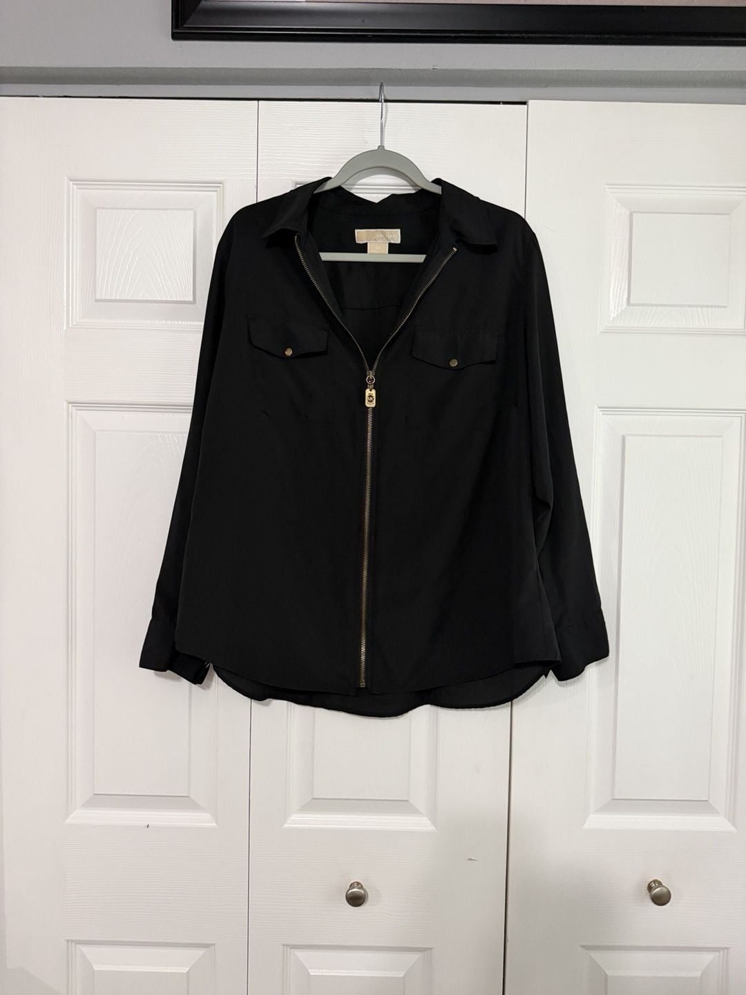 Michael Michael Kors Full Zip Blouse Size 1X Black Long Sleeve Shirt 2