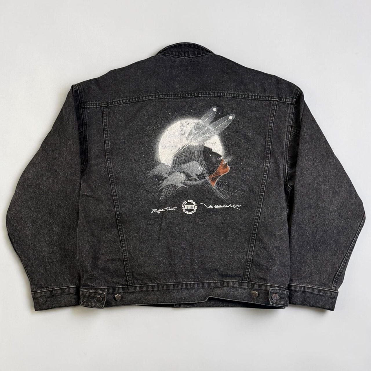 Vintage 1997 Butterfield Stage Jim Yellowhawk Buffalo Spirit Denim Jacket L 2