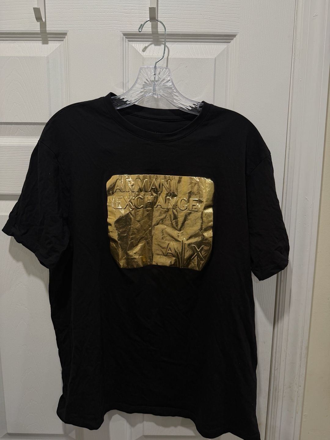 Armani Exchange Graphic T-Shirt Size XL Regular Black Gold Foil Logo 2