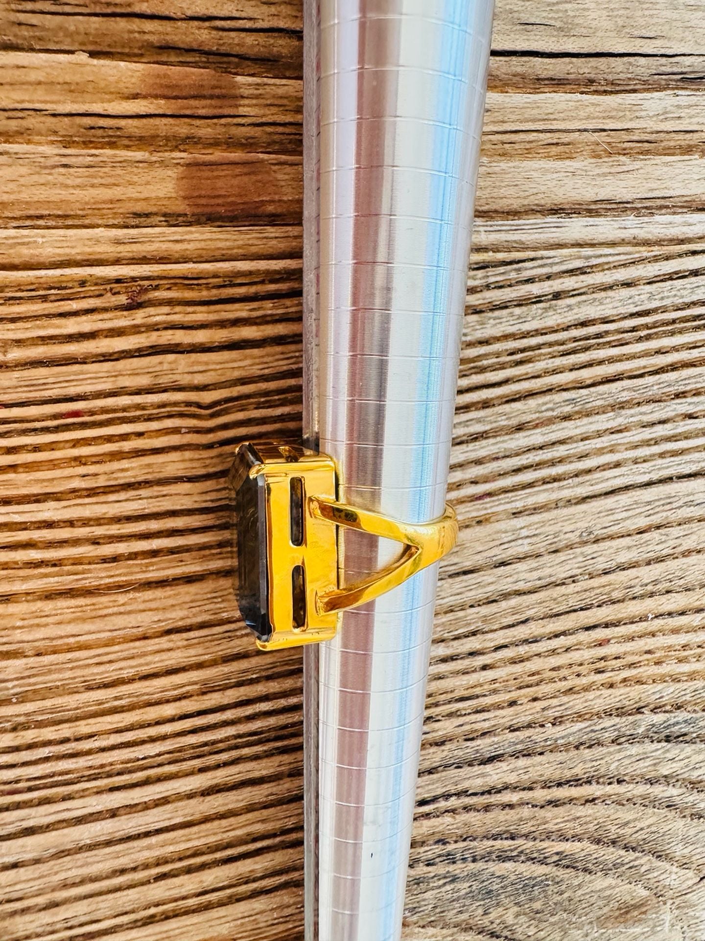 Gold-Plated Emerald Cut Smoky Quartz Ring Size 7.5 4
