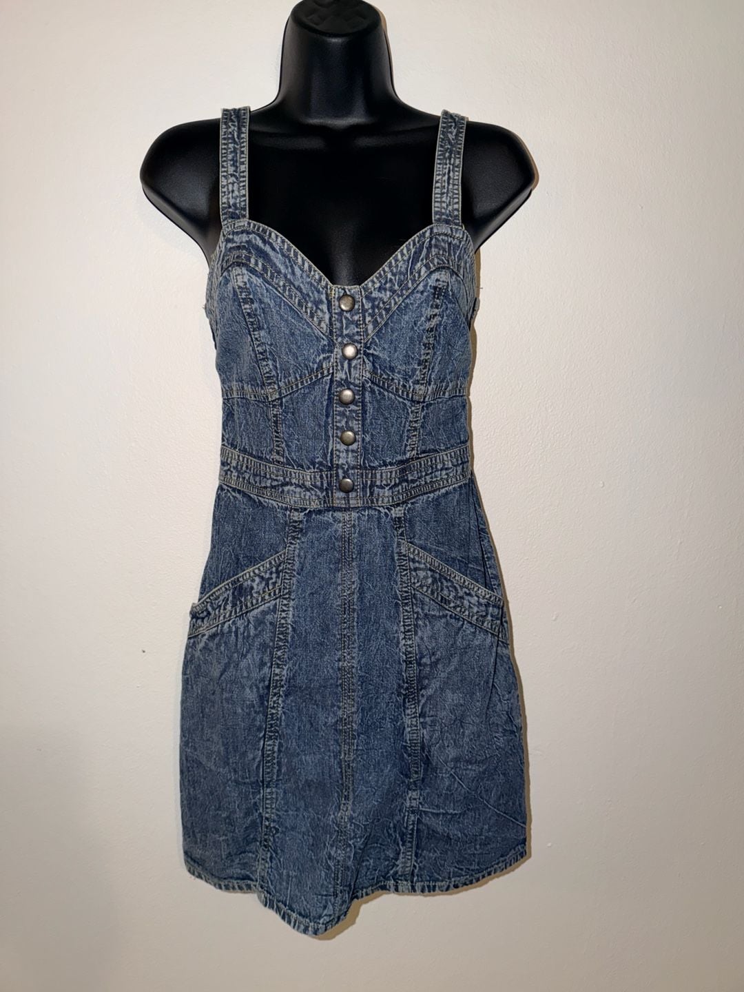Joyous Denim Dress Size M Acid Wash Button Front Mini 2