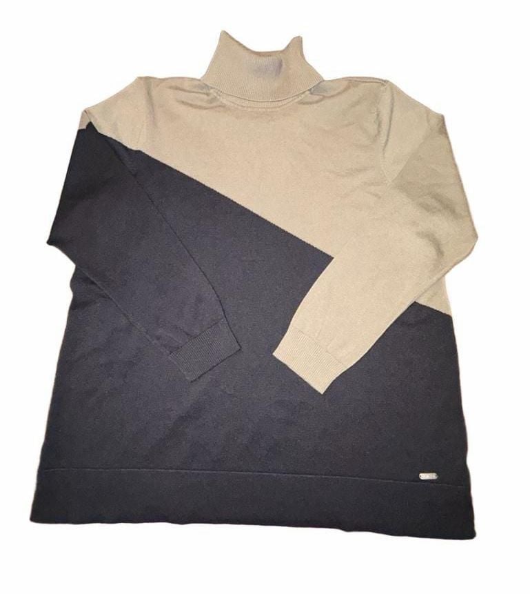 Calvin Klein Womens XL Colorblock Turtleneck Sweater Black Taupe Long Sleeve 2