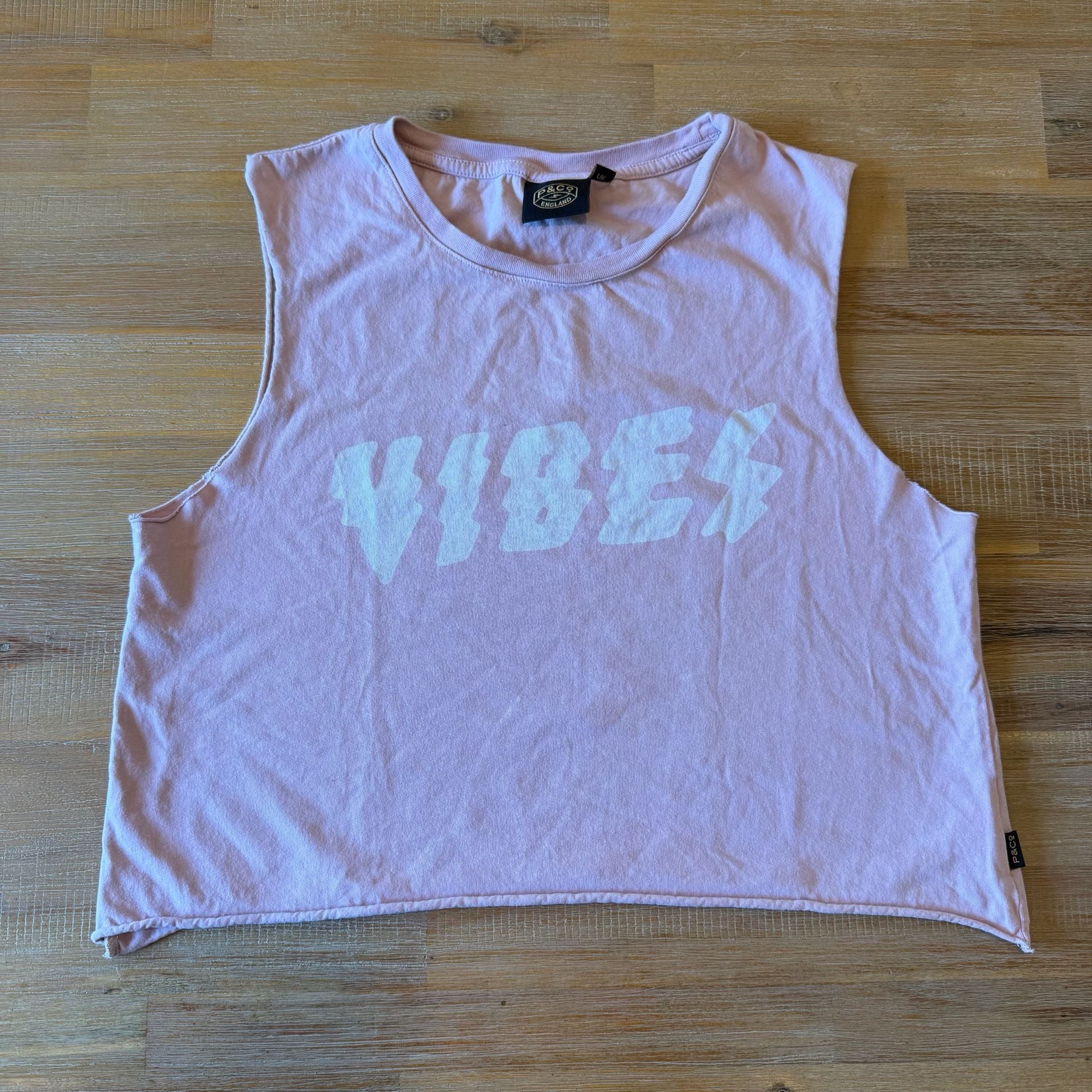 P&Co England Vibes Cropped Muscle Tank Top Dusty Pink Graphic Vest Sz UK 6 US 2 2
