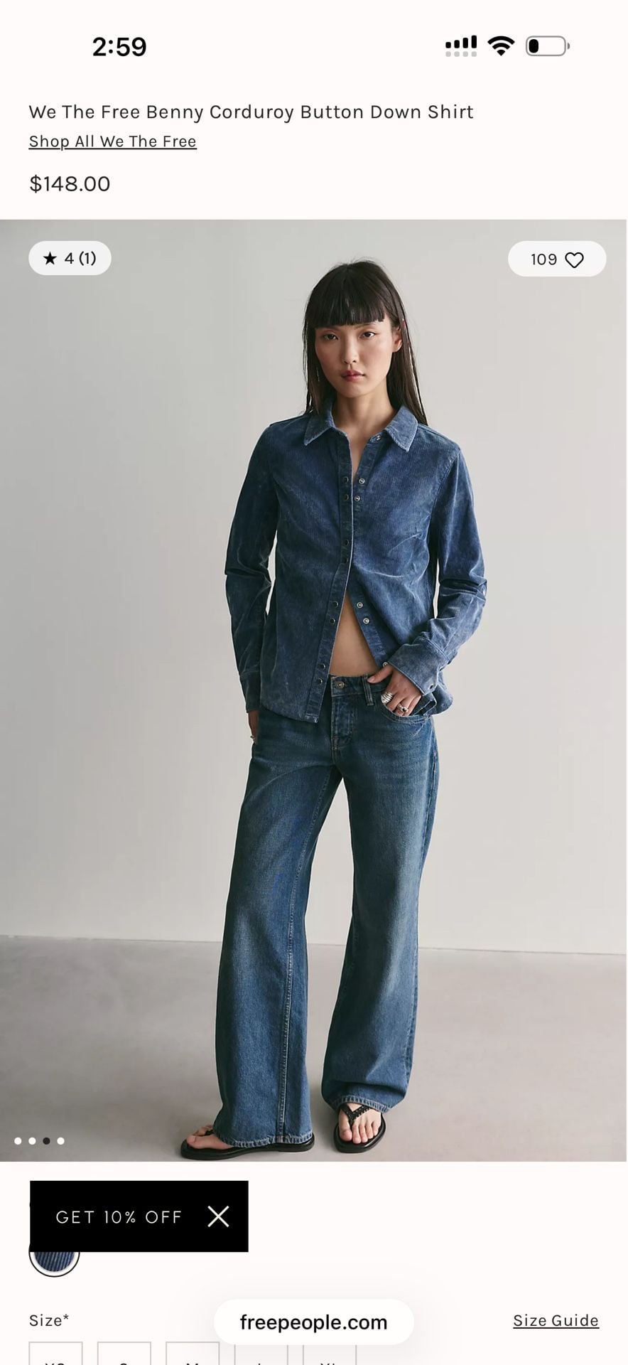 Free people Benny Corduroy Button Down Shirt Size XSmall 6