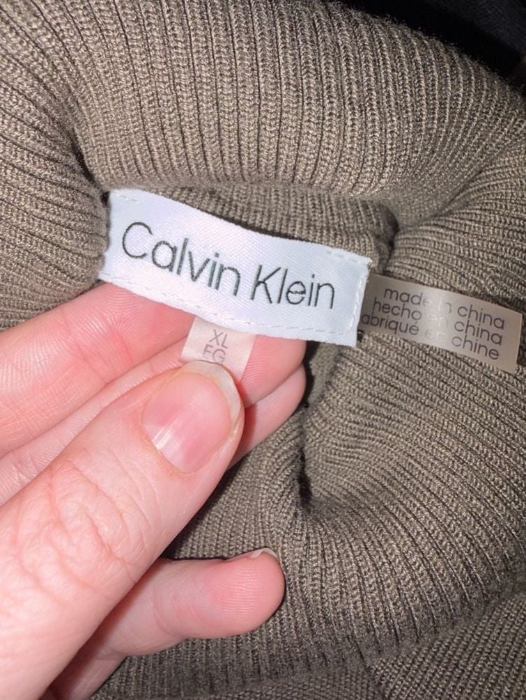 Calvin Klein Womens XL Colorblock Turtleneck Sweater Black Taupe Long Sleeve 4