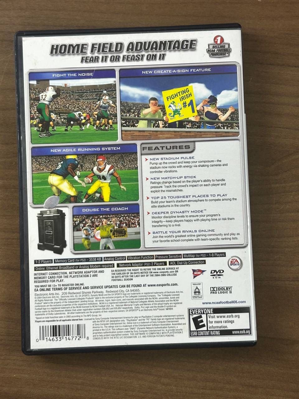 NCAA Football 2005 PS2 PlayStation 2 Game Disc Manual Case EA Sports 2004 3