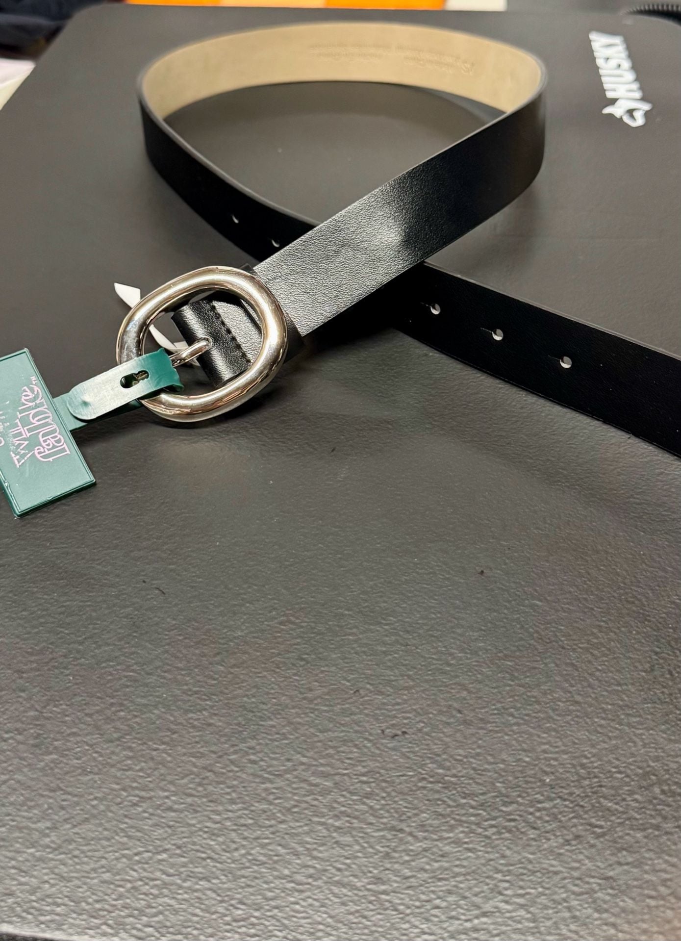 WB8991 XS Wild Fable Black Faux Leather Belt Silver Oval Buckle NWT 2
