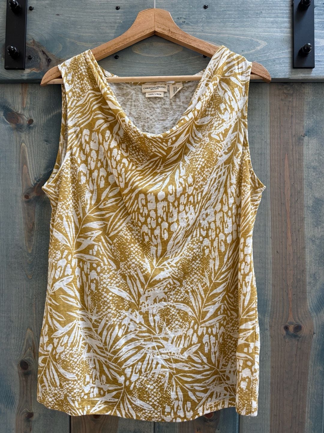 Christian Siriano Linen Top Size XL Yellow White Floral 3