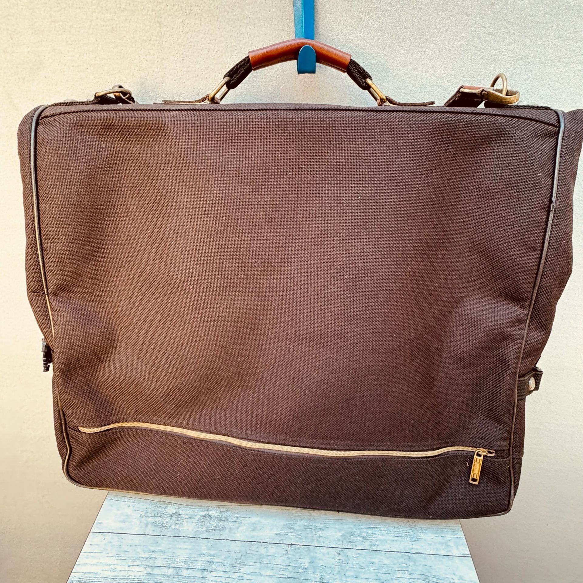American Tourister Vintage Garment Bag Brown Canvas Travel Luggage 4