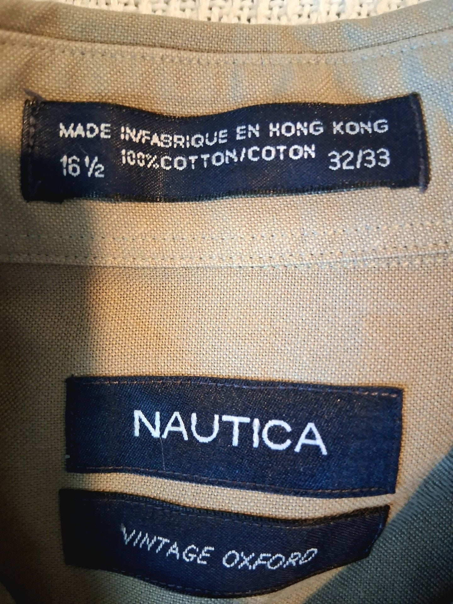 Nautica Vintage Oxford Shirt Size 16 1/2 32/33 Tan Long Sleeve 4