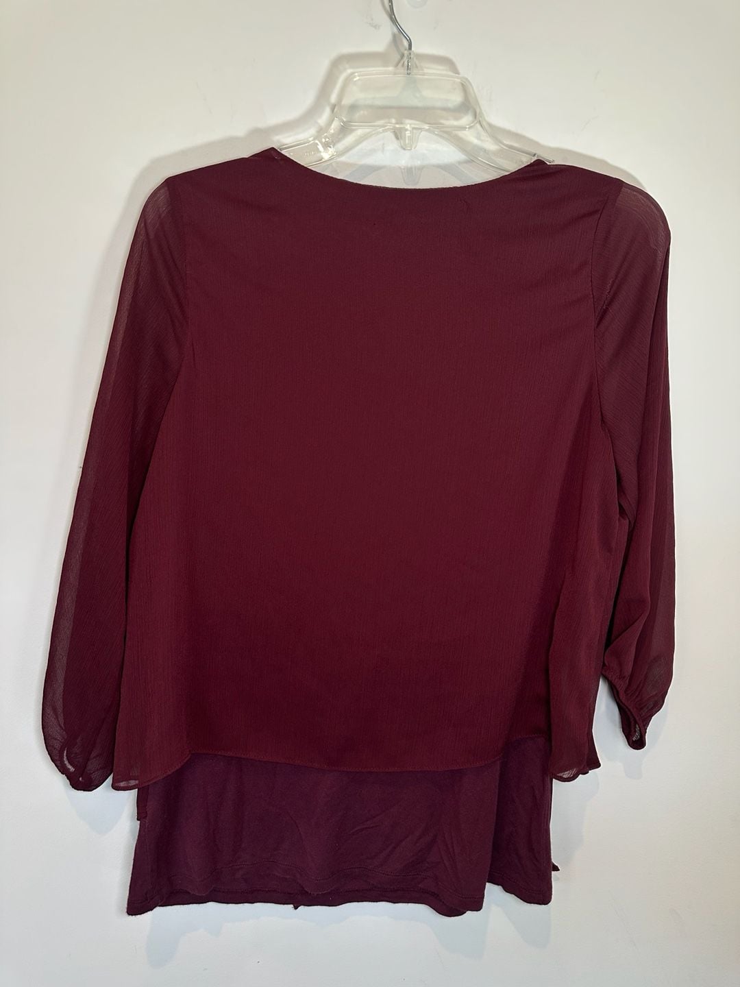 Apt. 9 V-Neck Blouse Size S Burgundy Sheer Long Sleeve Layered Top 4