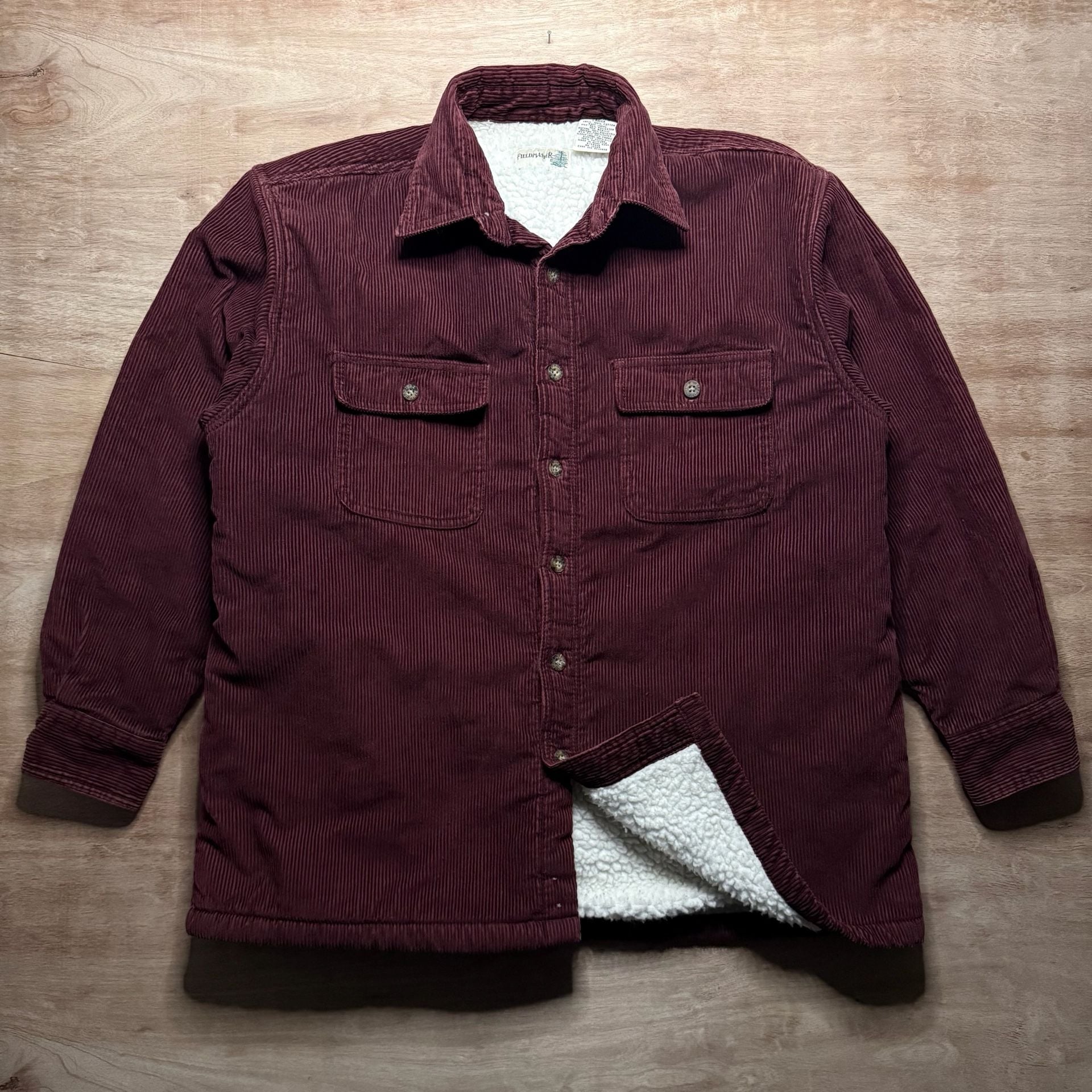 Vintage Fieldmaster Burgundy Corduroy Sherpa Lined Jacket Men’s Large 7