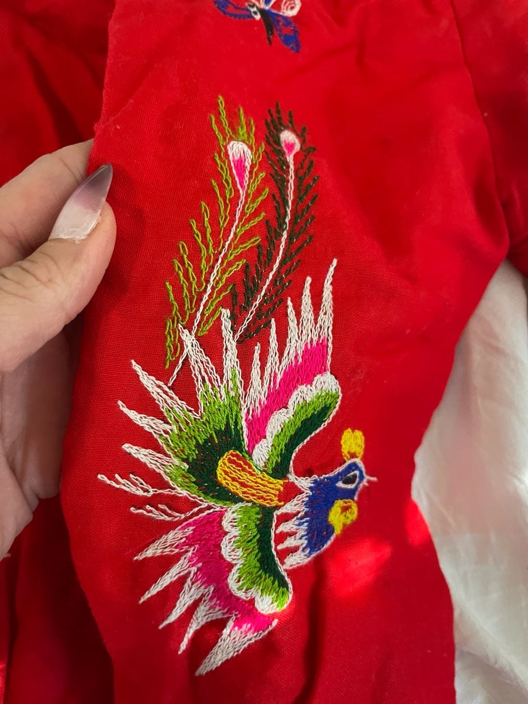Vintage Chinese Embroidered Red Dragon & Phoenix Children 2-Piece Outfit 5