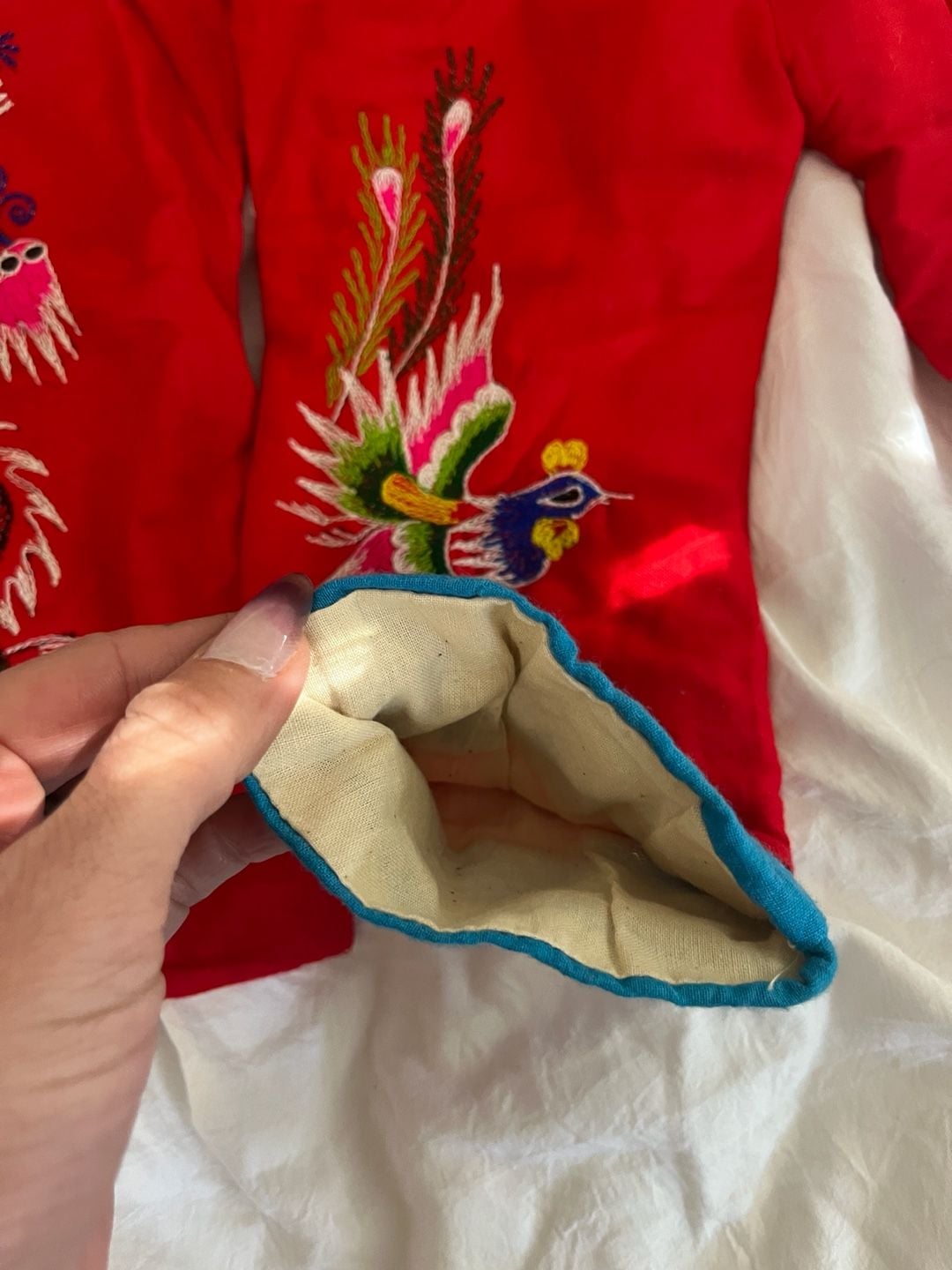 Vintage Chinese Embroidered Red Dragon & Phoenix Children 2-Piece Outfit 6