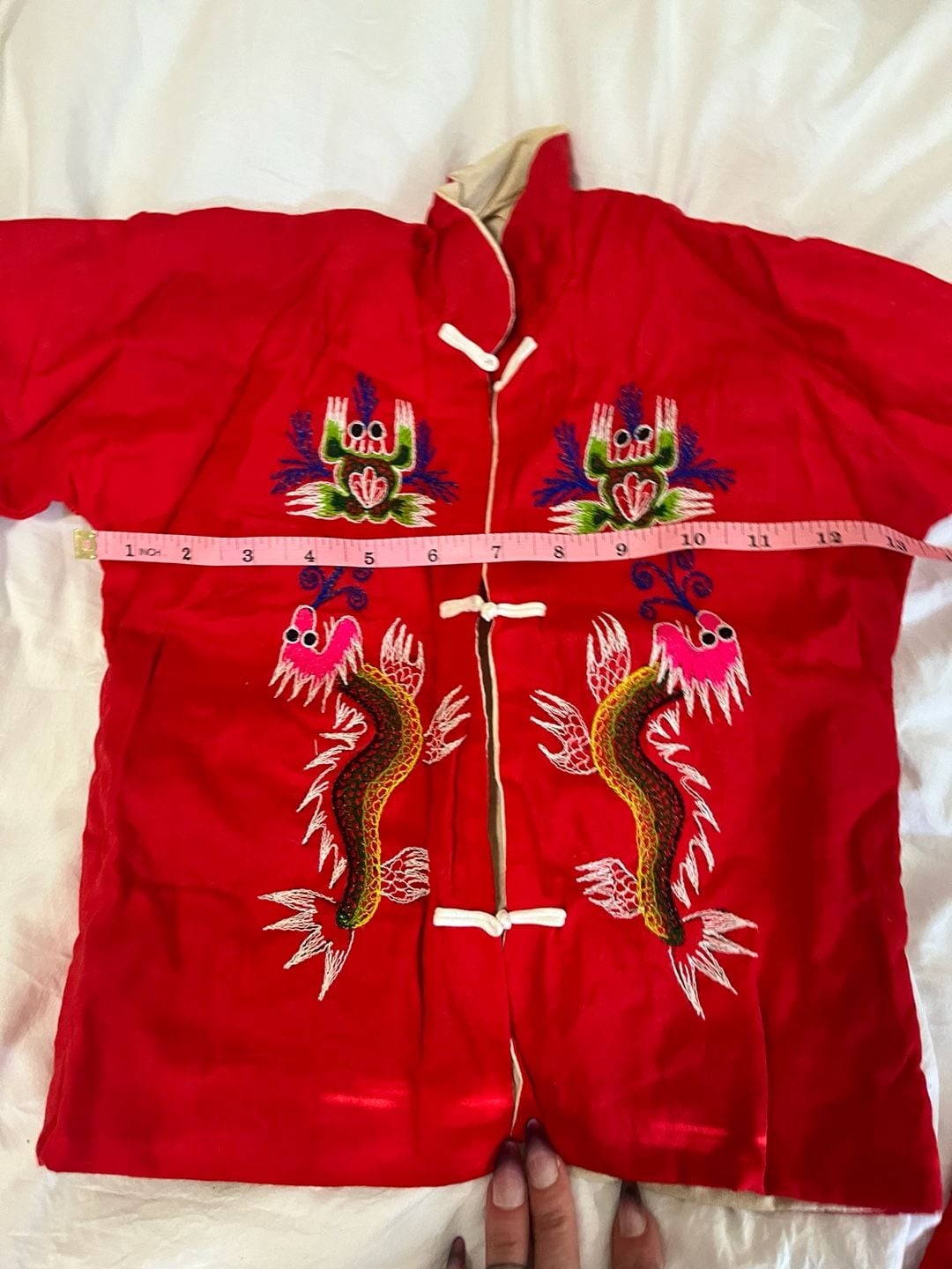 Vintage Chinese Embroidered Red Dragon & Phoenix Children 2-Piece Outfit 8