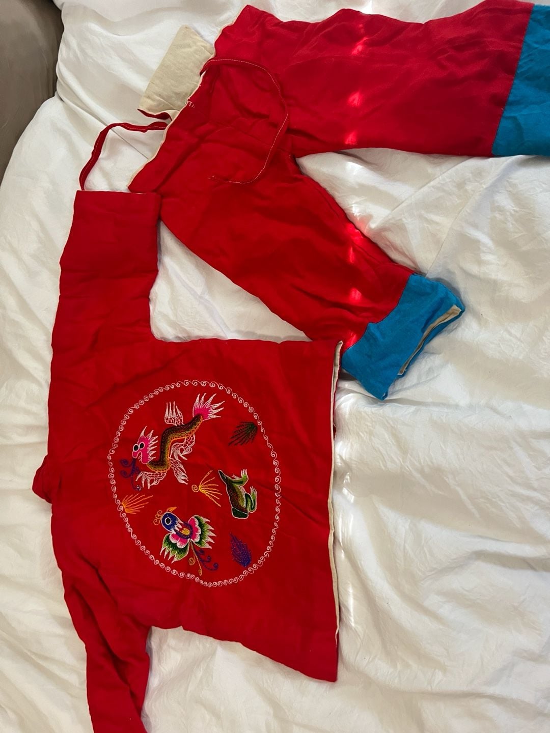 Vintage Chinese Embroidered Red Dragon & Phoenix Children 2-Piece Outfit 10