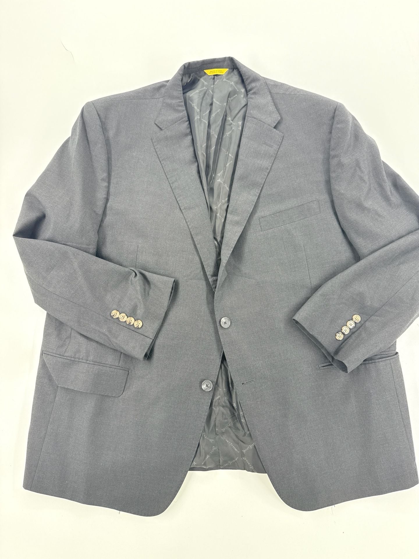 Hickey Freeman Suit Jacket Blazer Gray Wool Mens Size 44R Made In USA 2