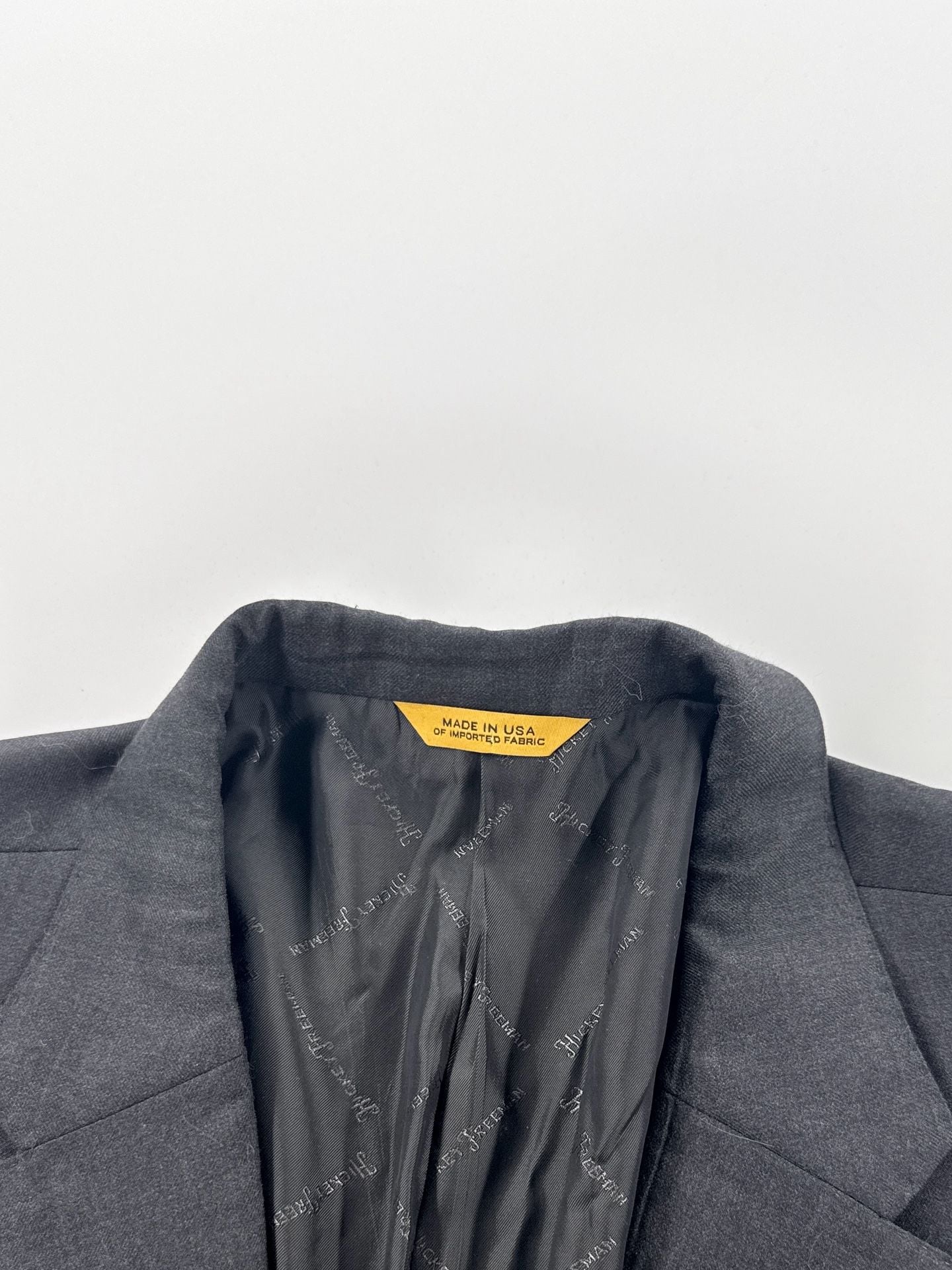 Hickey Freeman Suit Jacket Blazer Gray Wool Mens Size 44R Made In USA 3
