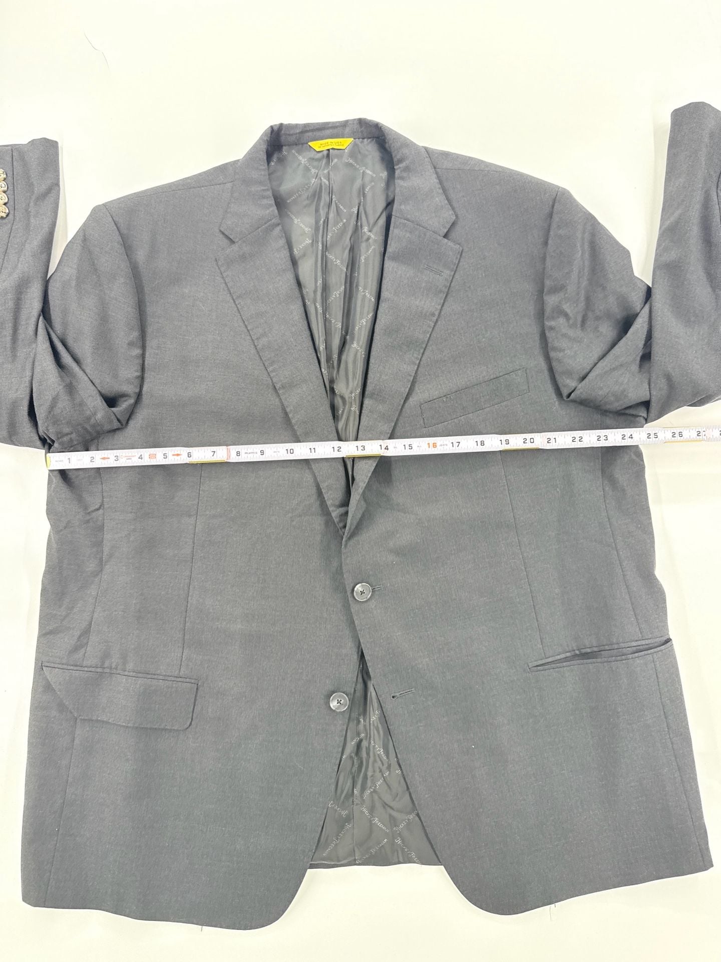Hickey Freeman Suit Jacket Blazer Gray Wool Mens Size 44R Made In USA 5