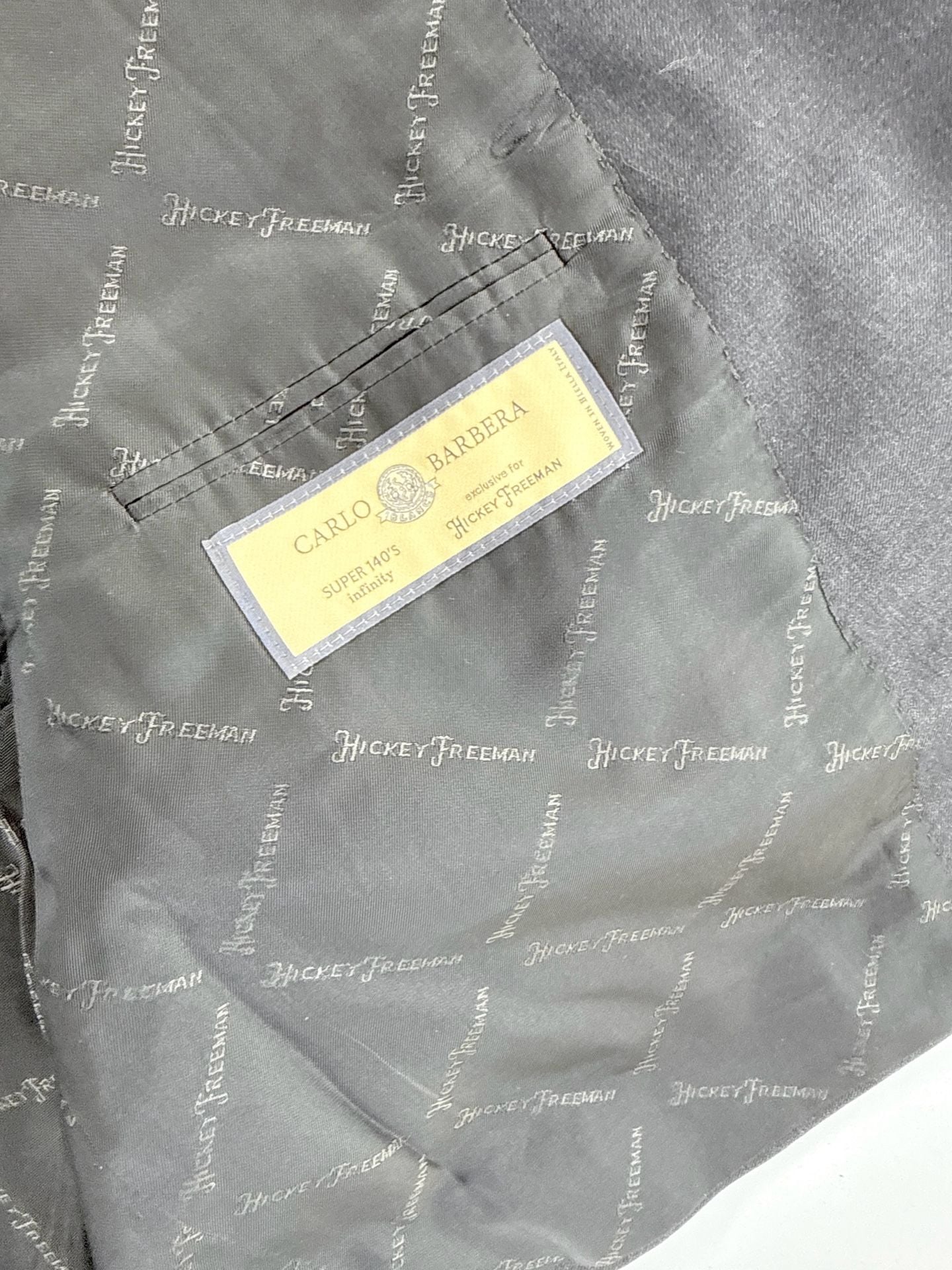 Hickey Freeman Suit Jacket Blazer Gray Wool Mens Size 44R Made In USA 9