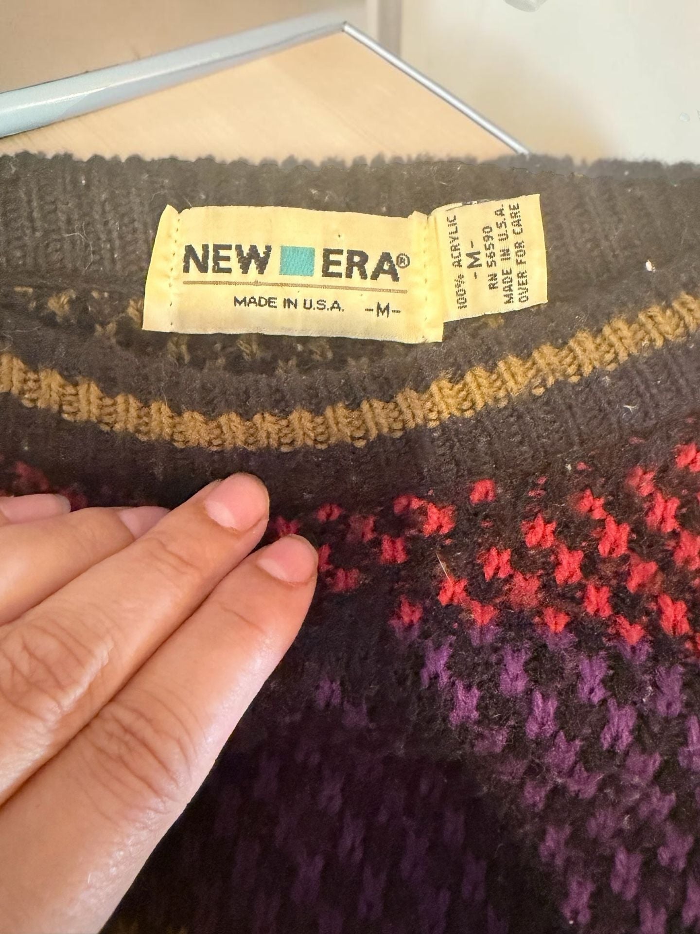 New Era Geometric Knit Sweater Size M Vintage Made In USA 5