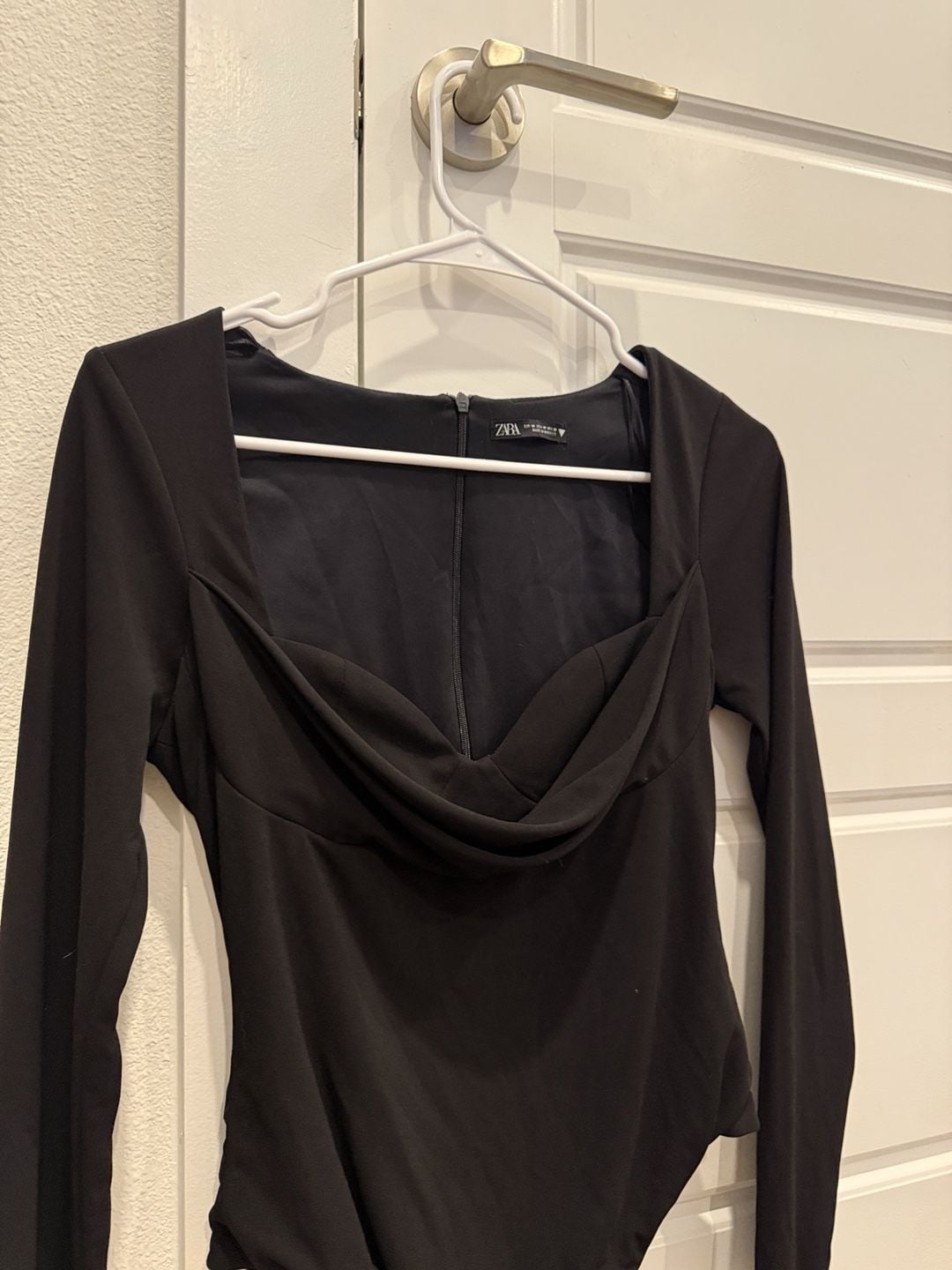 Zara Long Sleeve Bodysuit Size M Black Cowl Neck 5