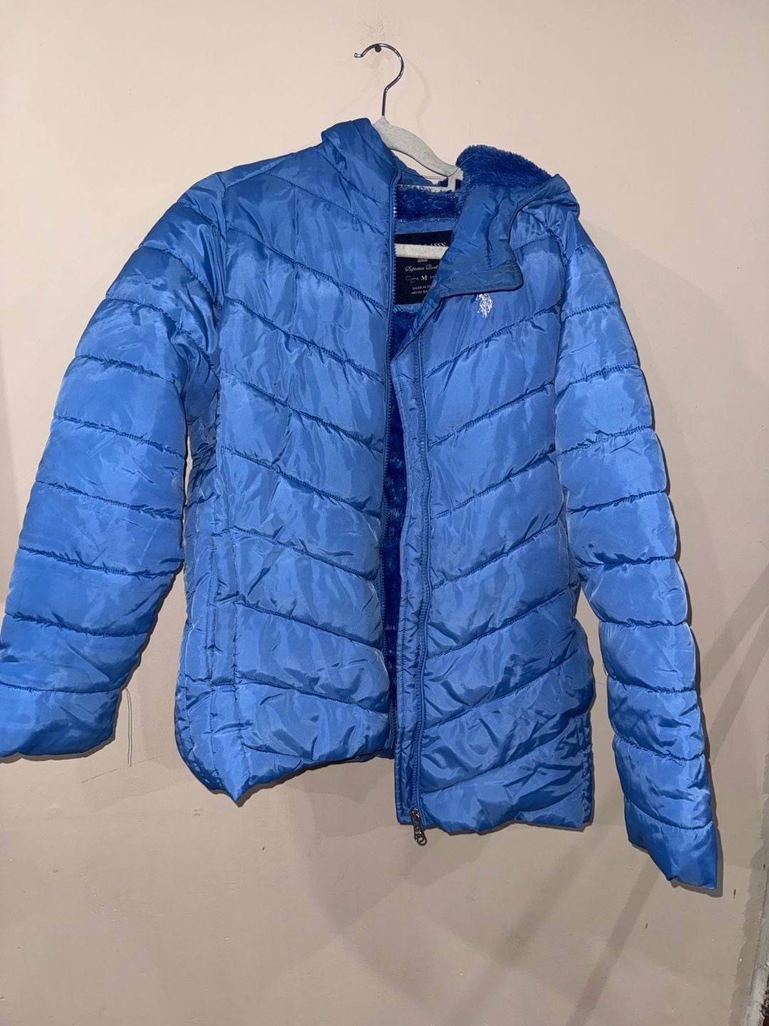 U.S. Polo Assn. Puffer Jacket Size M Blue Fleece Lined 1