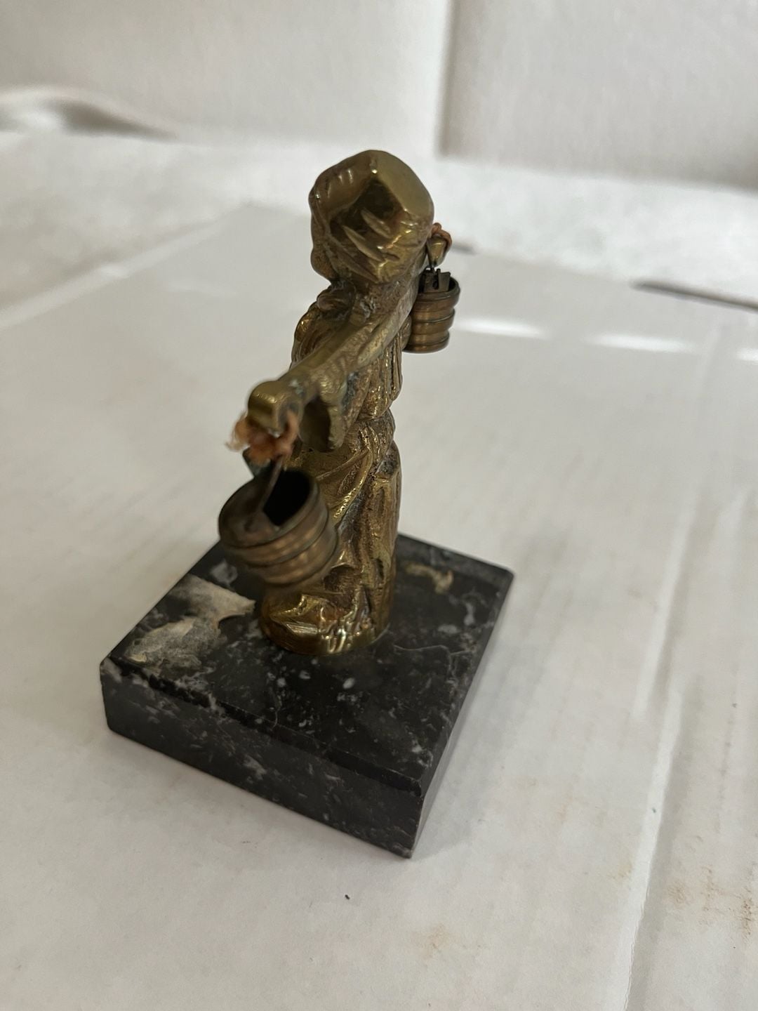 Vintage Brass Antwerpen Water Carrier Figurine on Marble Base 2
