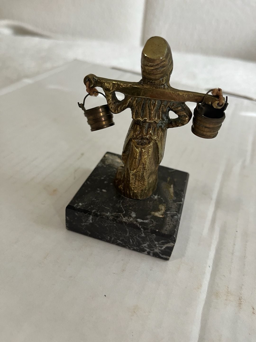 Vintage Brass Antwerpen Water Carrier Figurine on Marble Base 3