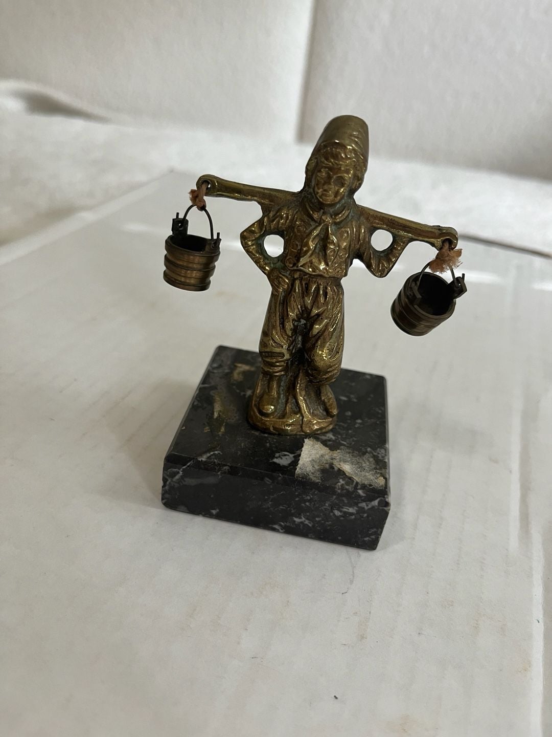 Vintage Brass Antwerpen Water Carrier Figurine on Marble Base 5