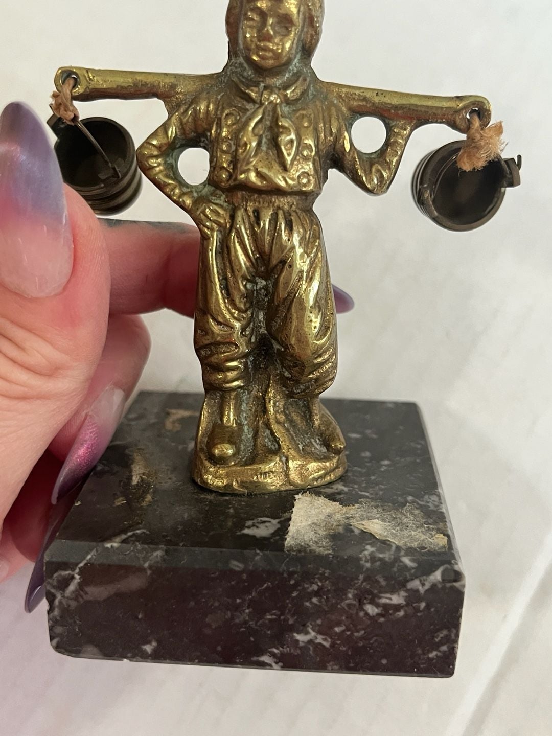 Vintage Brass Antwerpen Water Carrier Figurine on Marble Base 7