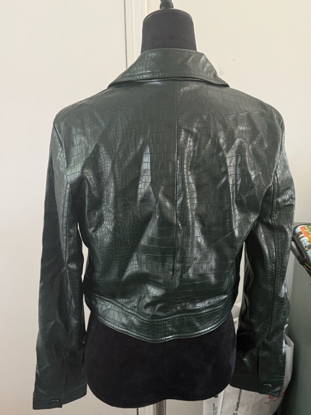 House of Harlow 1960 Jacket Size S Green Croc Embossed Faux Leather 5